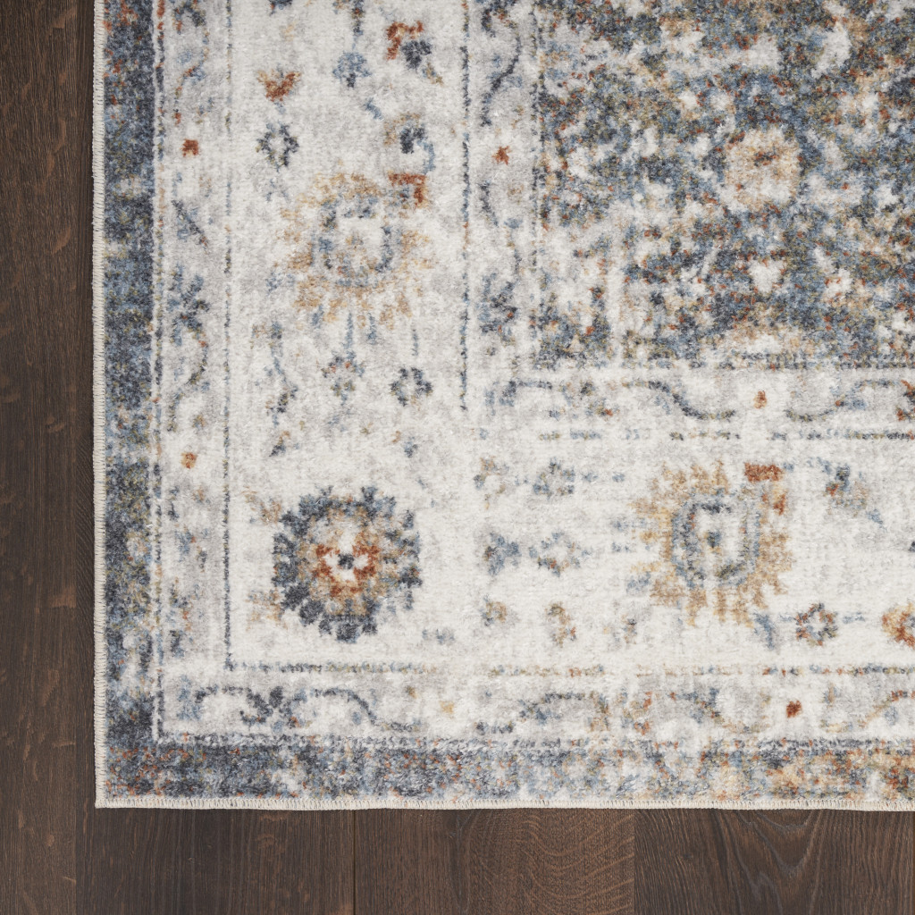 5" X 7" Silver Oriental Power Loom Washable Area Rug