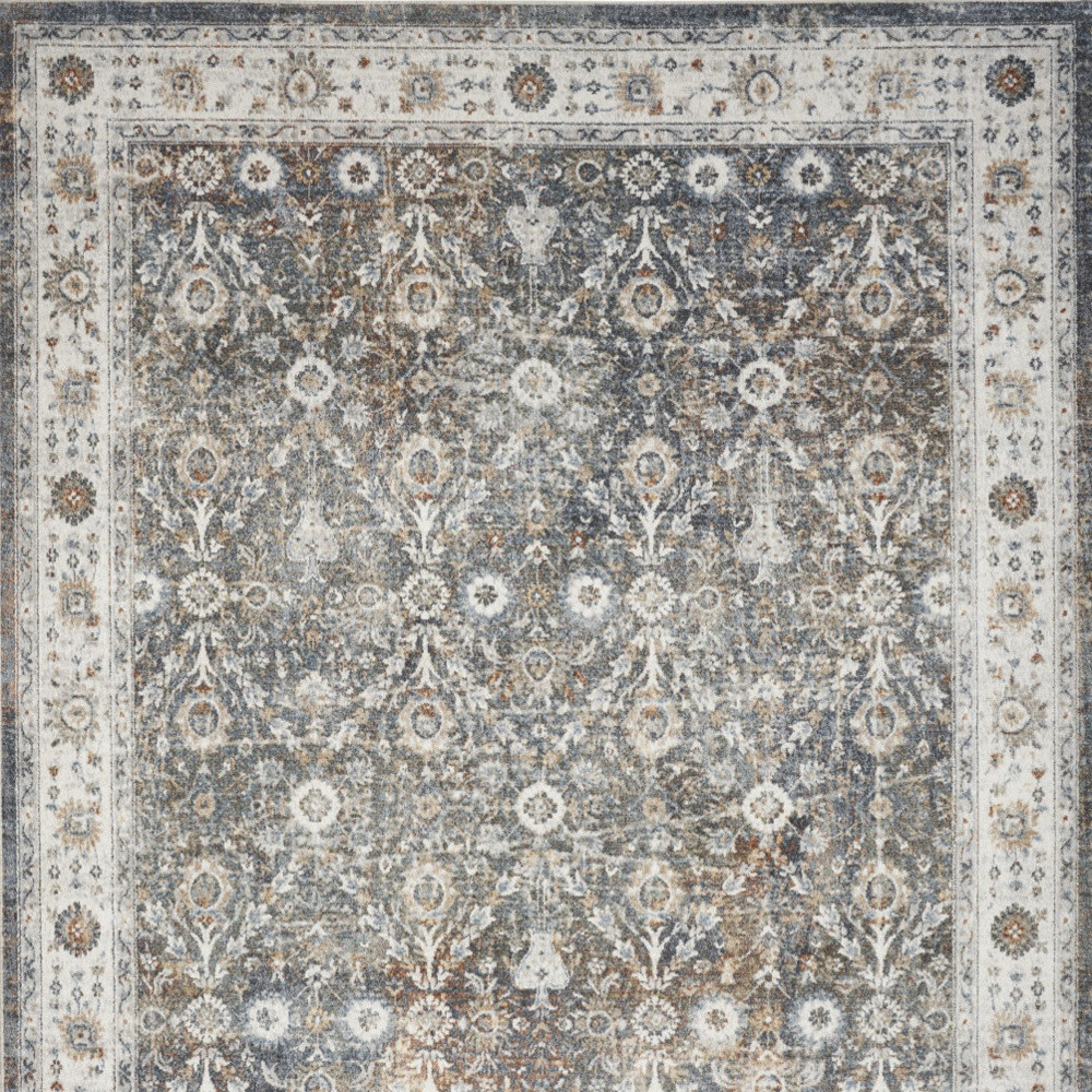 8" X 10" Silver Oriental Power Loom Washable Area Rug