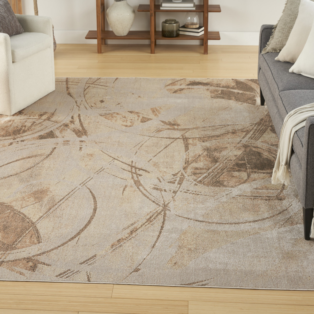 8" X 10" Gold Oriental Power Loom Washable Area Rug