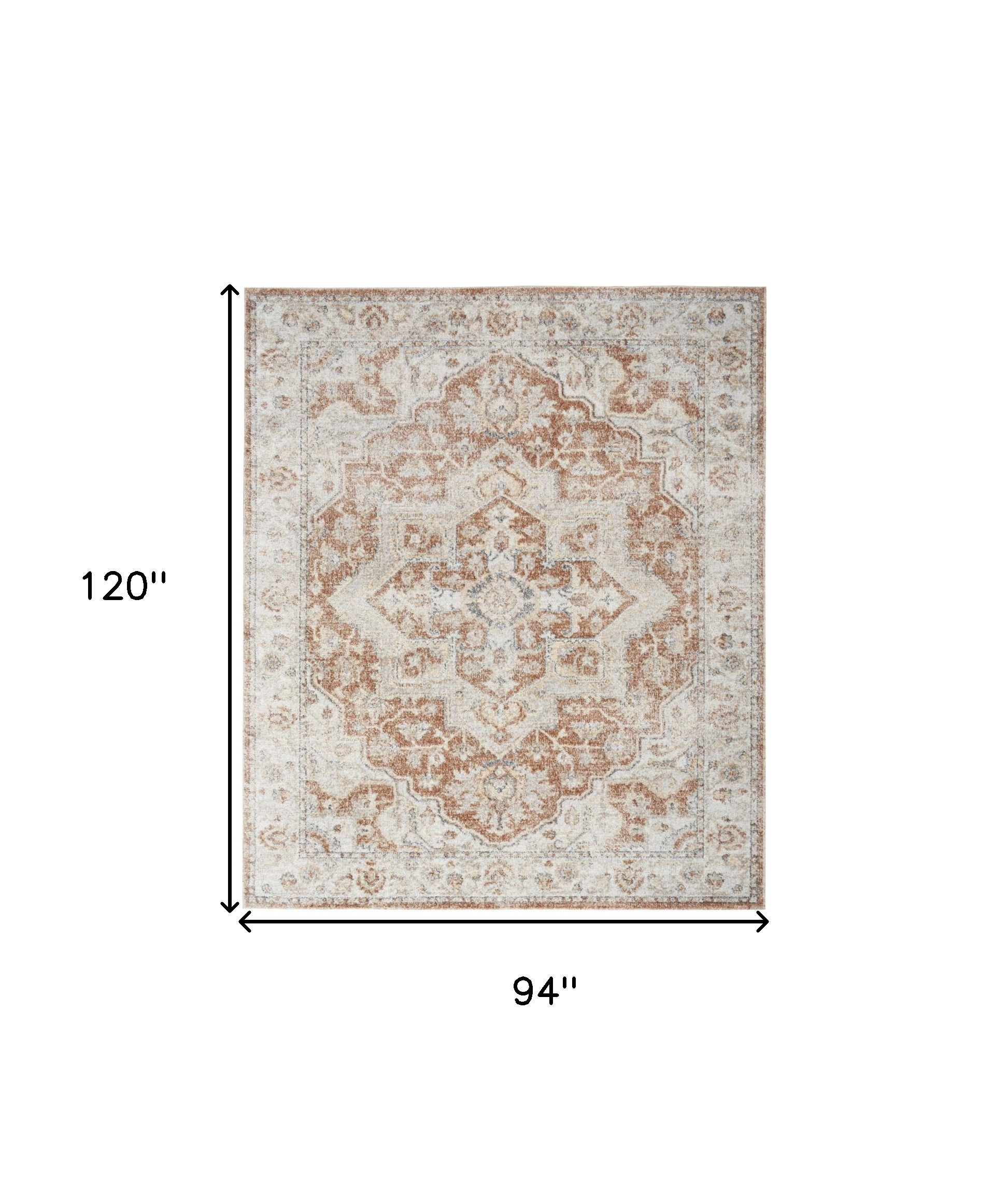 8" X 10" Gold Oriental Power Loom Washable Area Rug