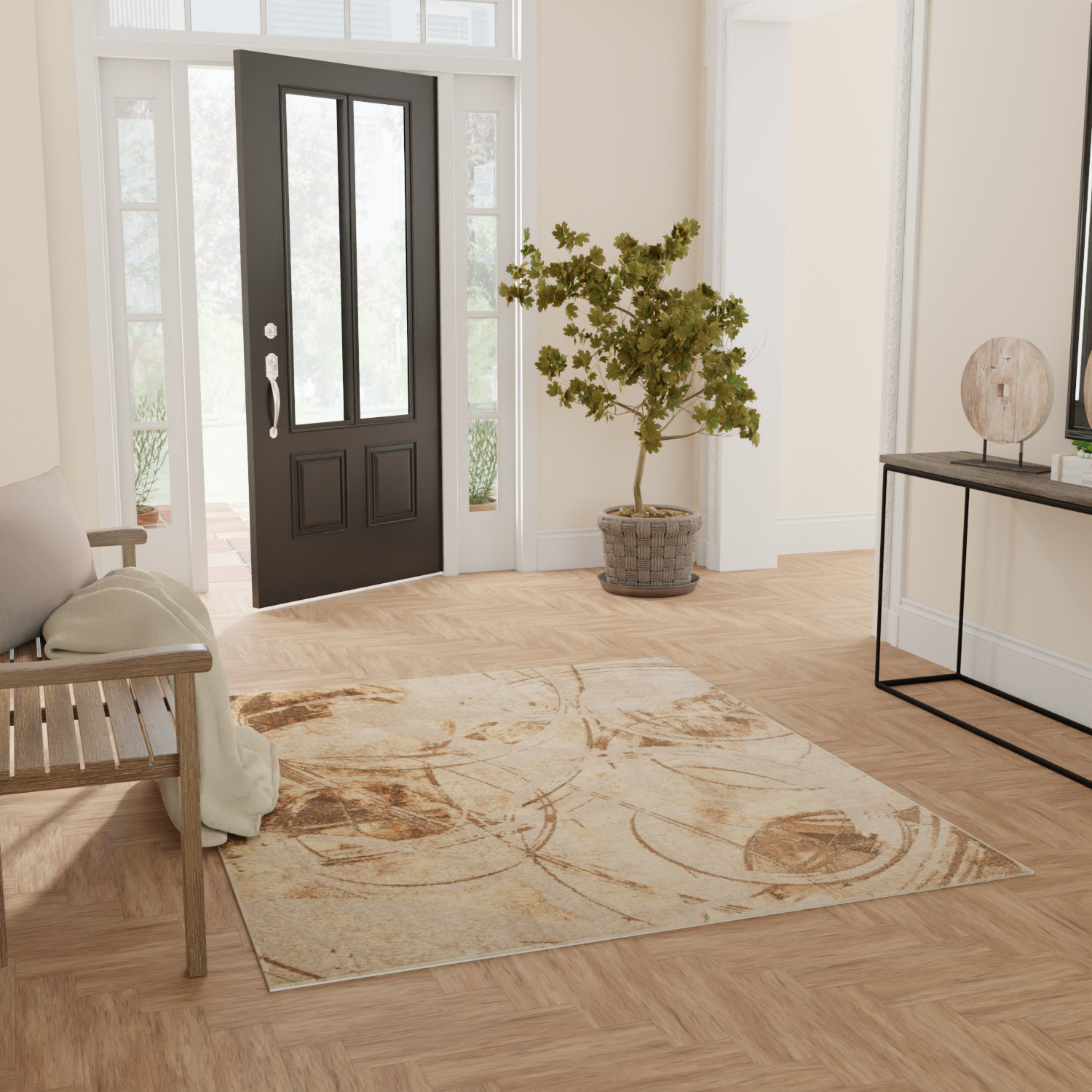5" X 7" Gold Oriental Power Loom Washable Area Rug