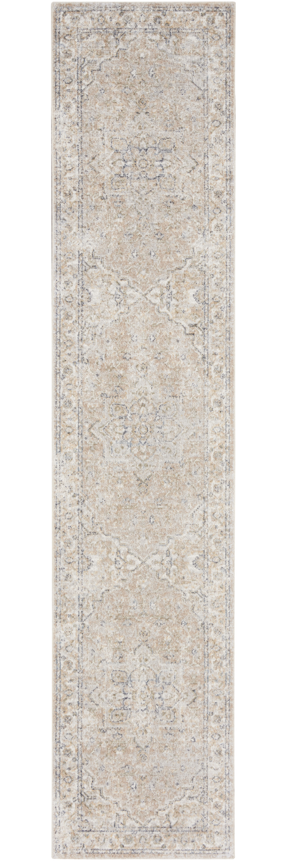 8" Runner Beige and Ivory Oriental Power Loom Washable Runner Rug