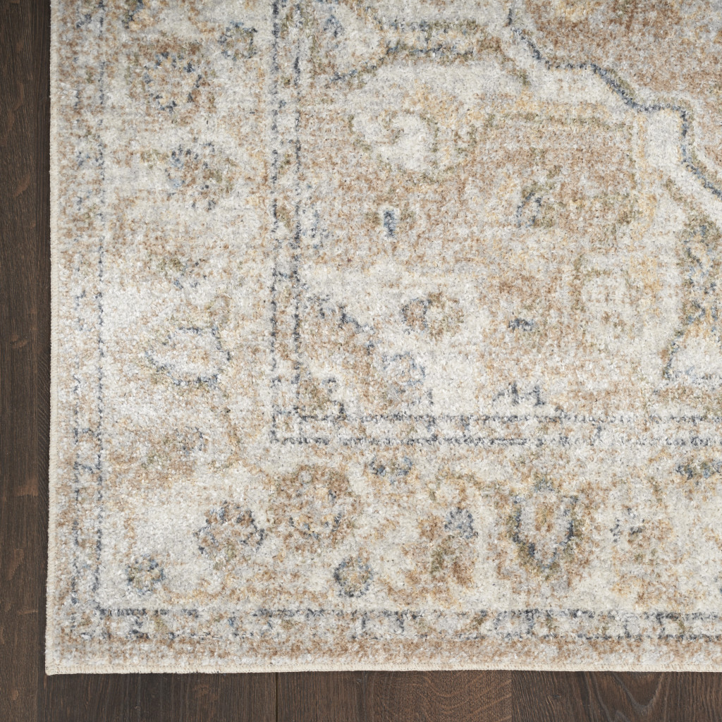 8" Runner Beige and Ivory Oriental Power Loom Washable Runner Rug