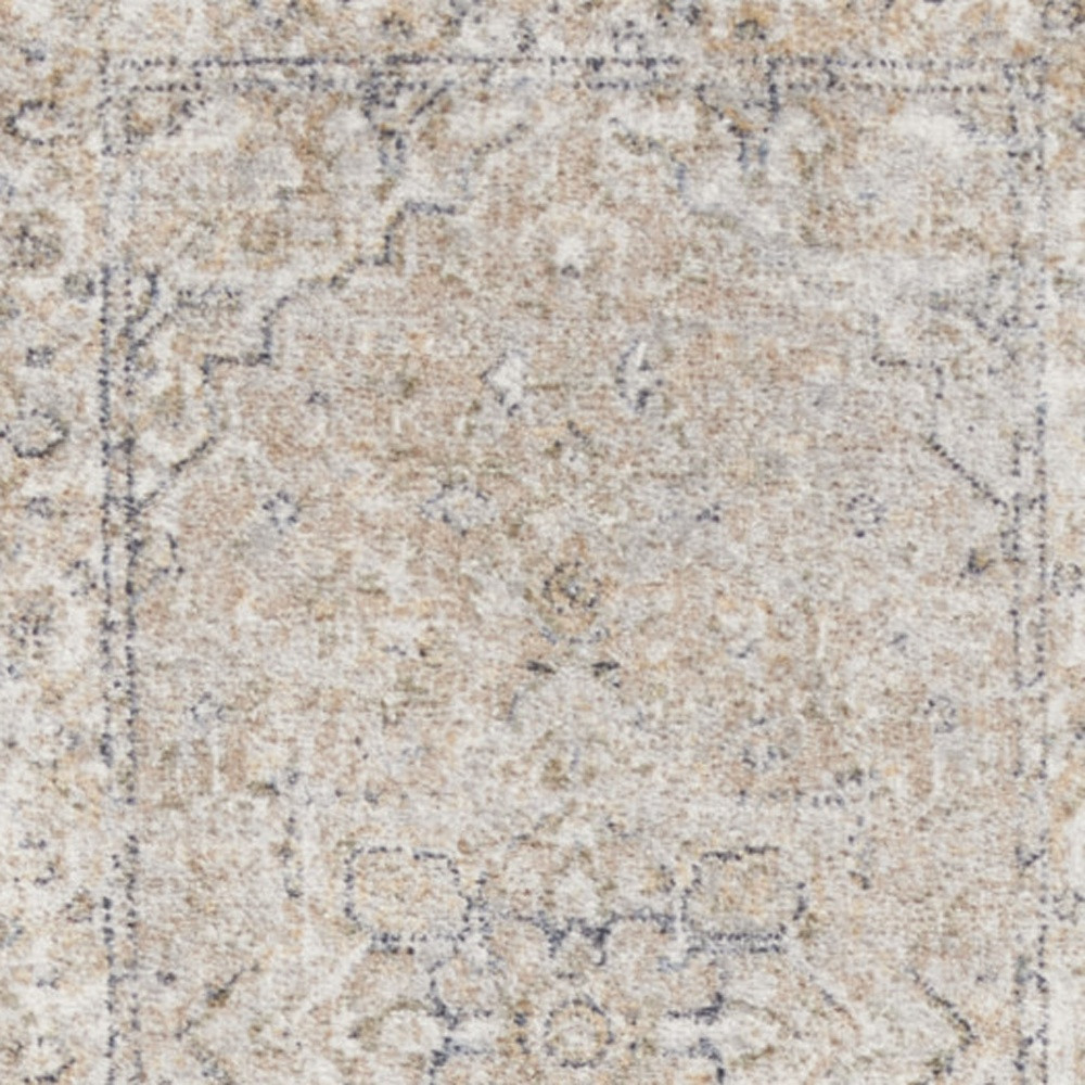 8" Runner Beige and Ivory Oriental Power Loom Washable Runner Rug