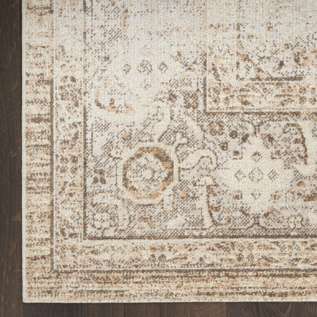 4" X 6" Beige Oriental Power Loom Washable Area Rug
