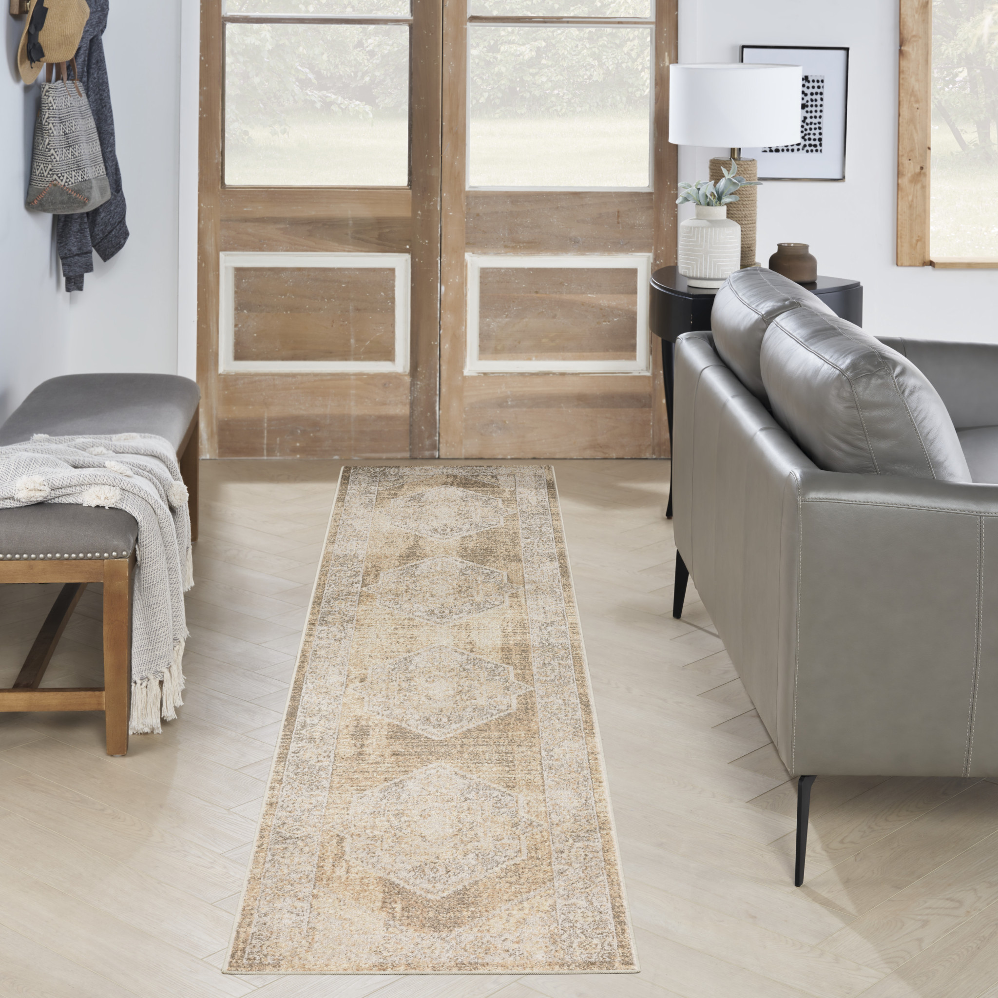 4" X 6" Beige Oriental Power Loom Washable Area Rug