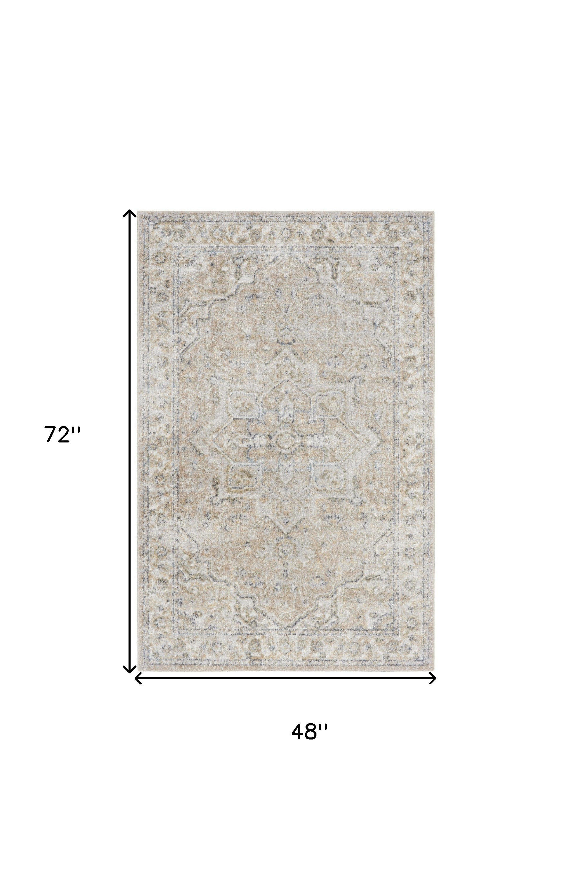 4" X 6" Beige Oriental Power Loom Washable Area Rug