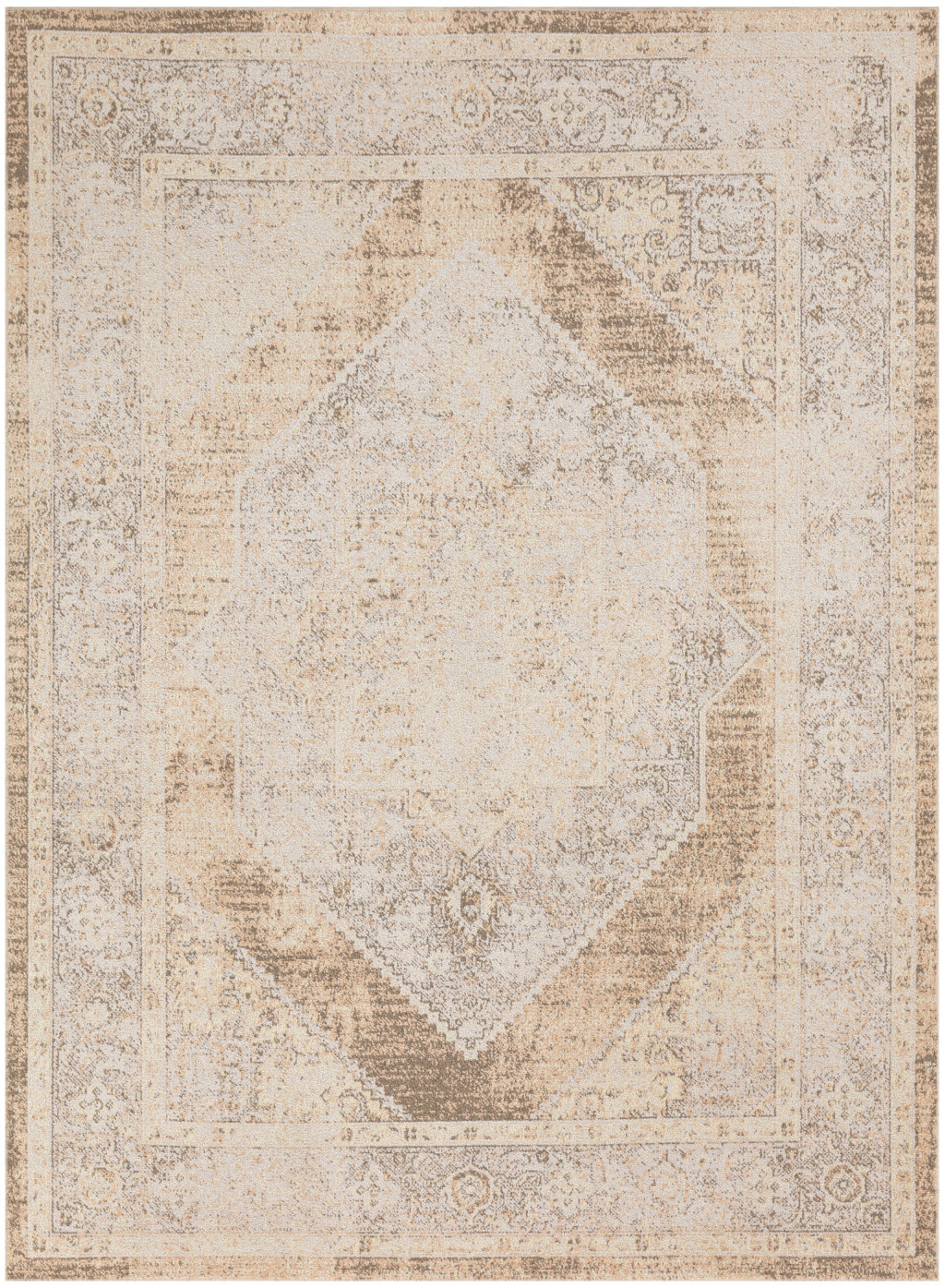 7" X 9" Beige Oriental Power Loom Washable Area Rug
