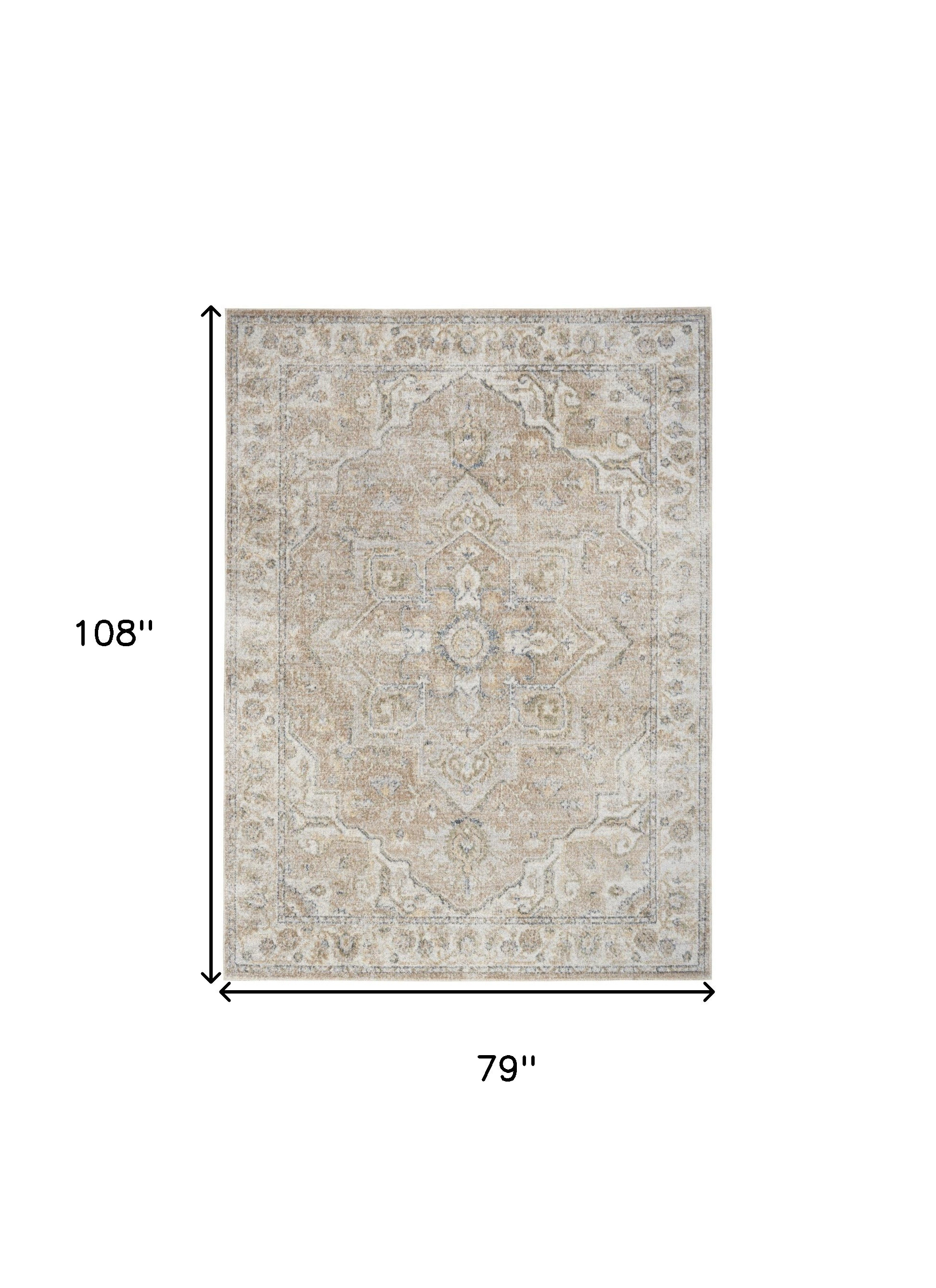 7" X 9" Beige Oriental Power Loom Washable Area Rug