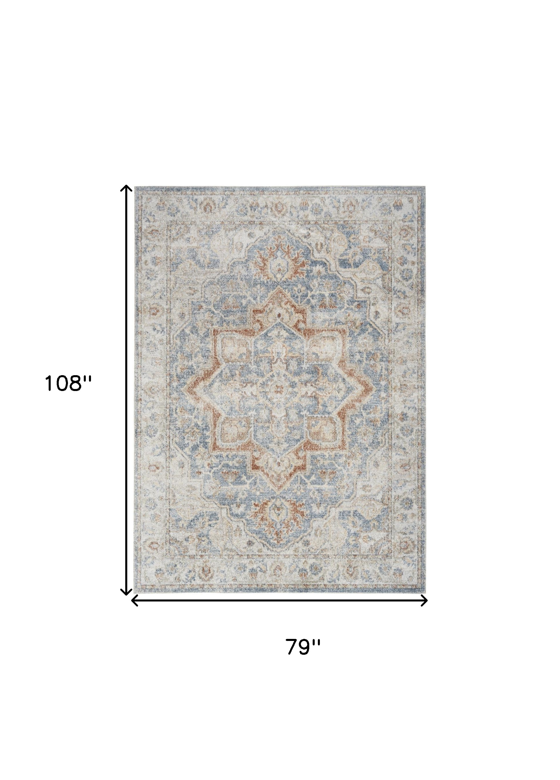 7" X 9" Denim Blue Oriental Power Loom Washable Area Rug