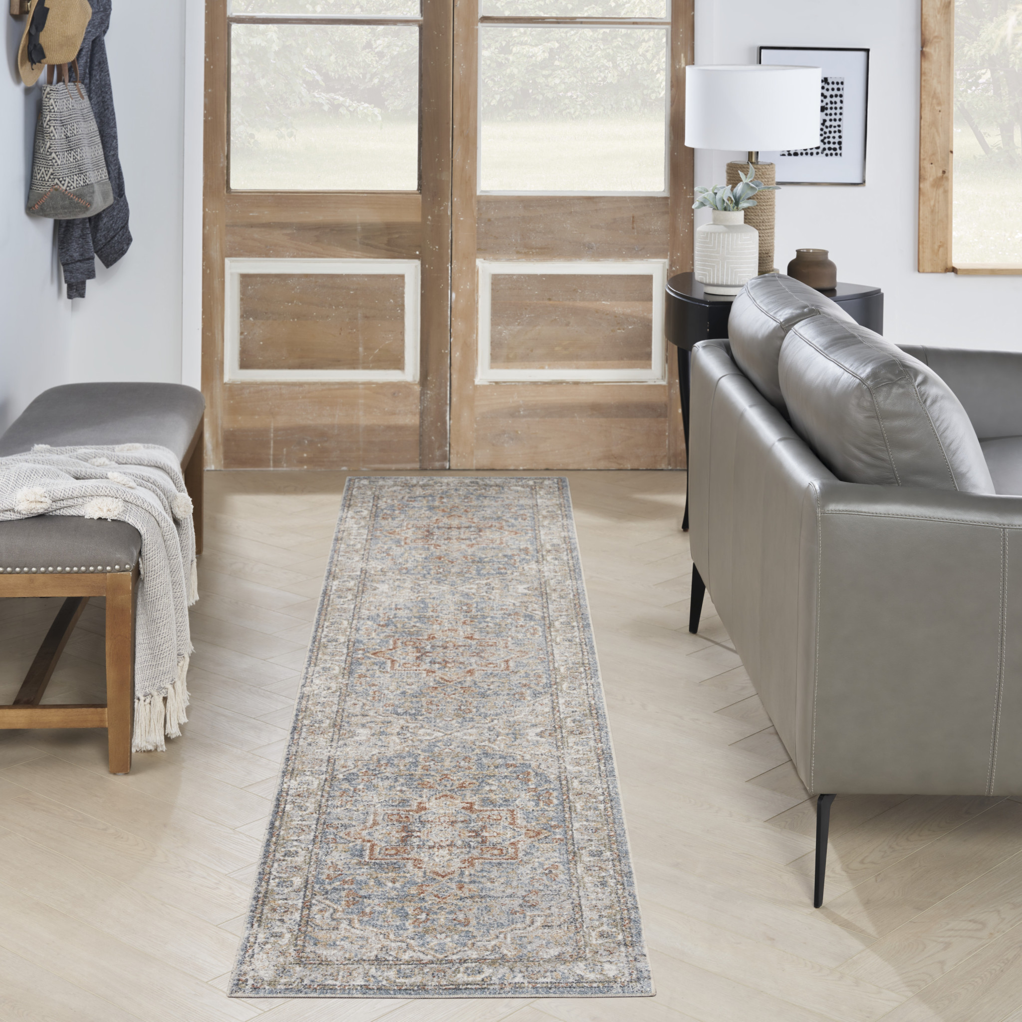 8" Denim Blue Oriental Power Loom Washable Runner Rug