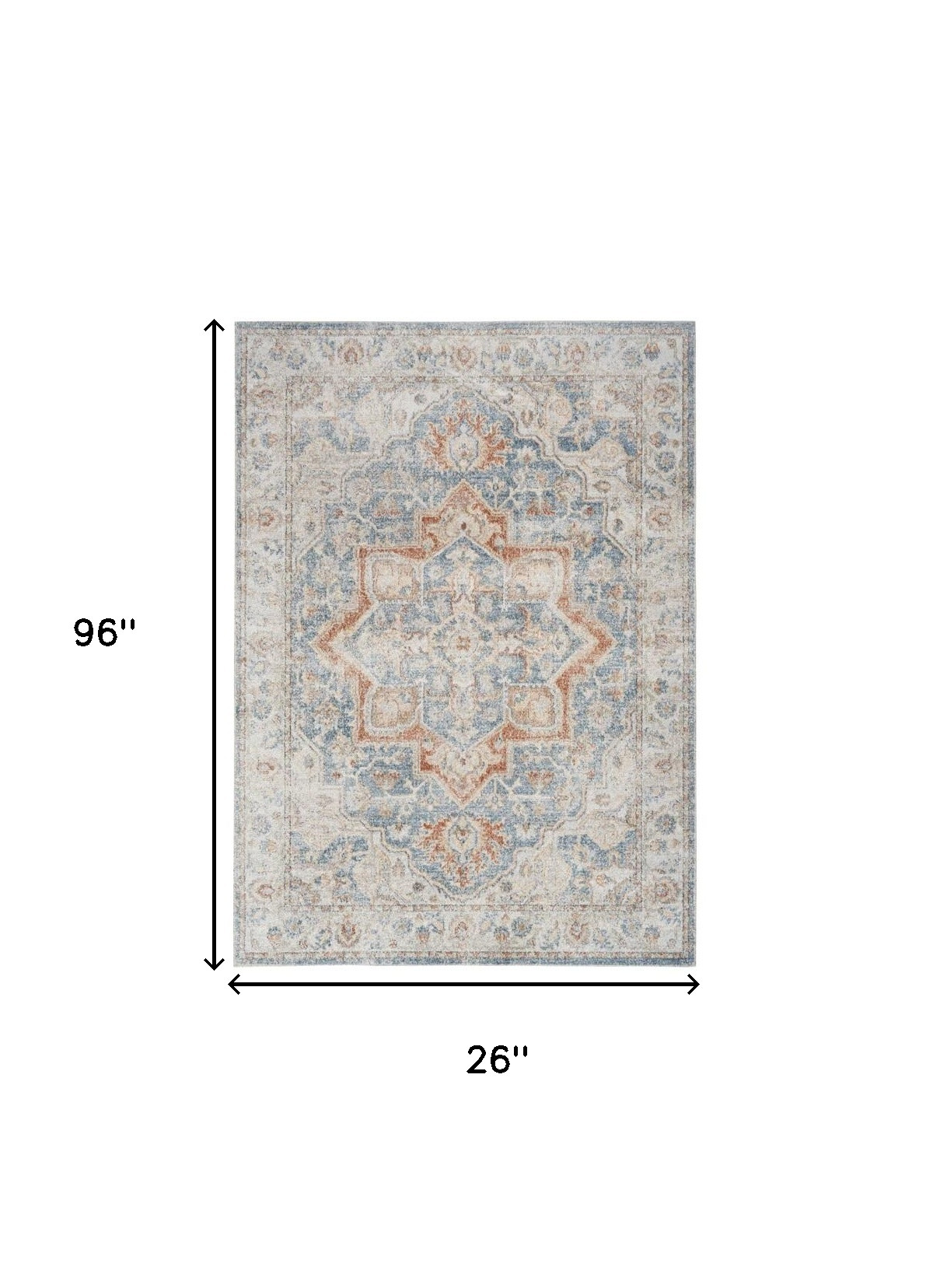 8" Denim Blue Oriental Power Loom Washable Runner Rug