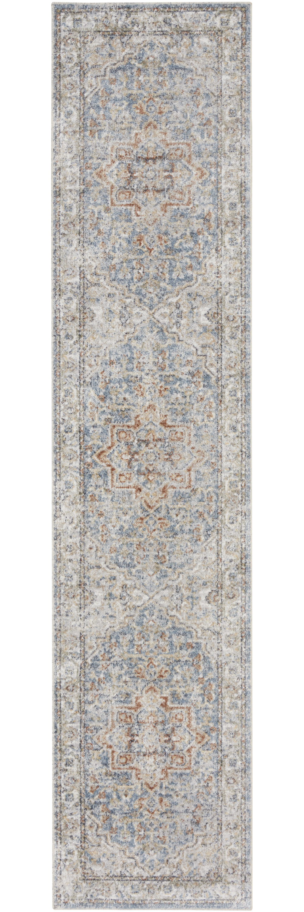 8" Denim Blue Oriental Power Loom Washable Runner Rug
