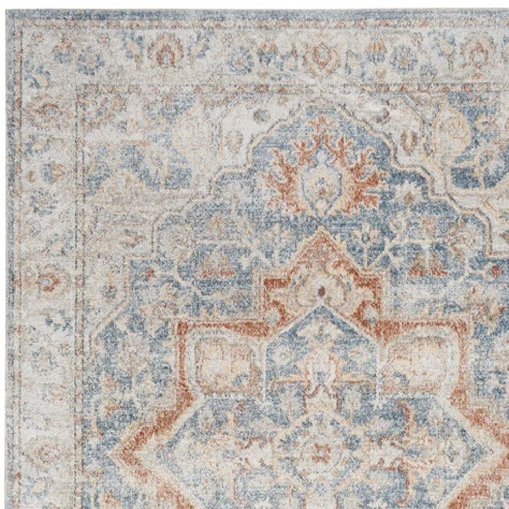 8" Denim Blue Oriental Power Loom Washable Runner Rug