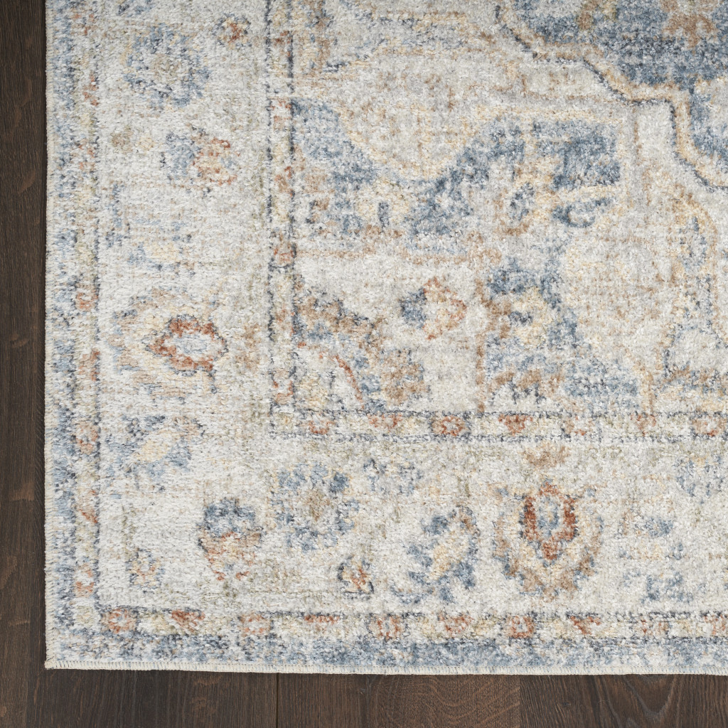 8" Denim Blue Oriental Power Loom Washable Runner Rug