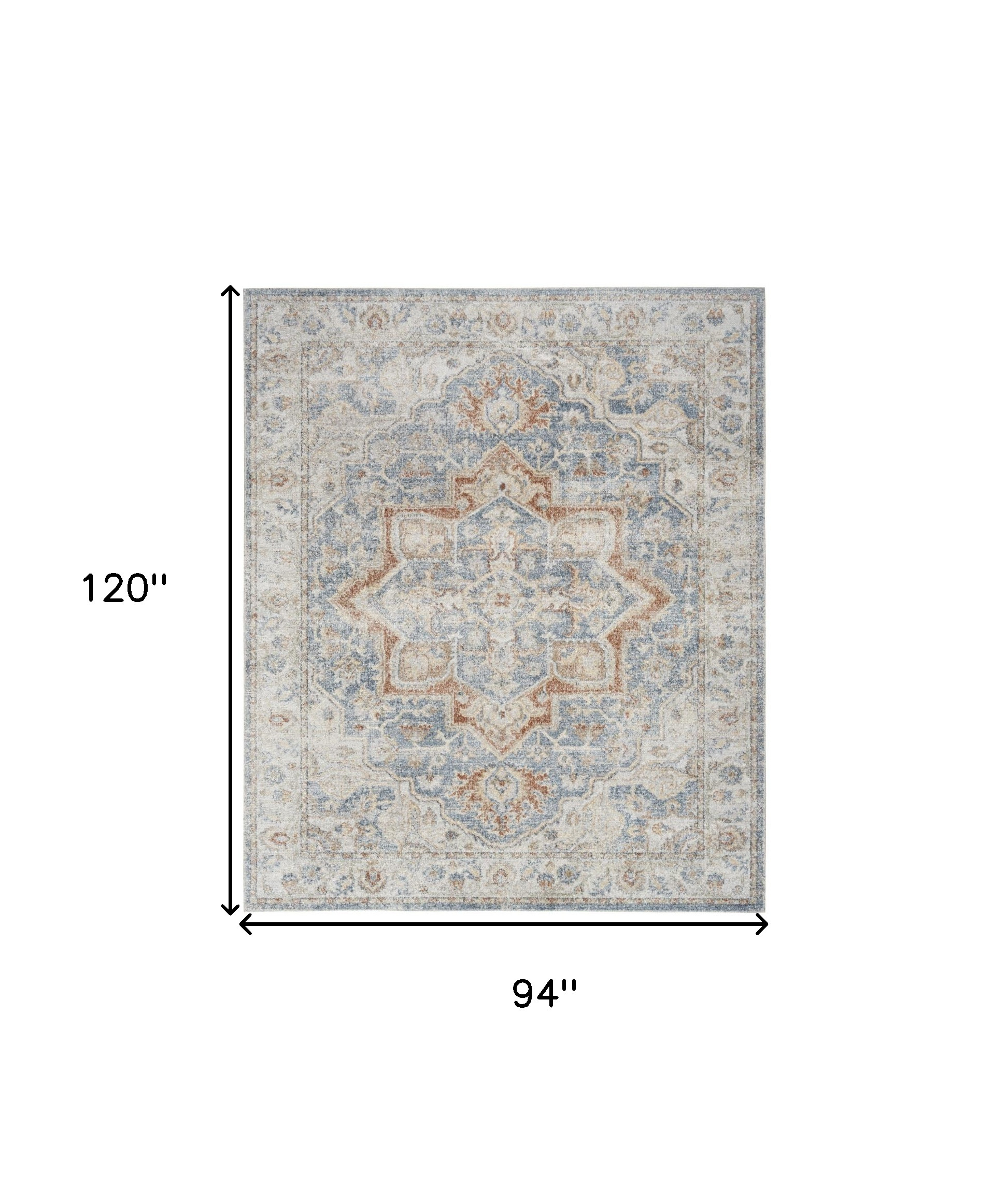 8" X 10" Denim Blue Oriental Power Loom Washable Area Rug