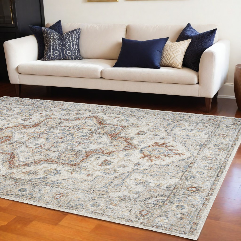 8" X 10" Gray Oriental Power Loom Washable Area Rug