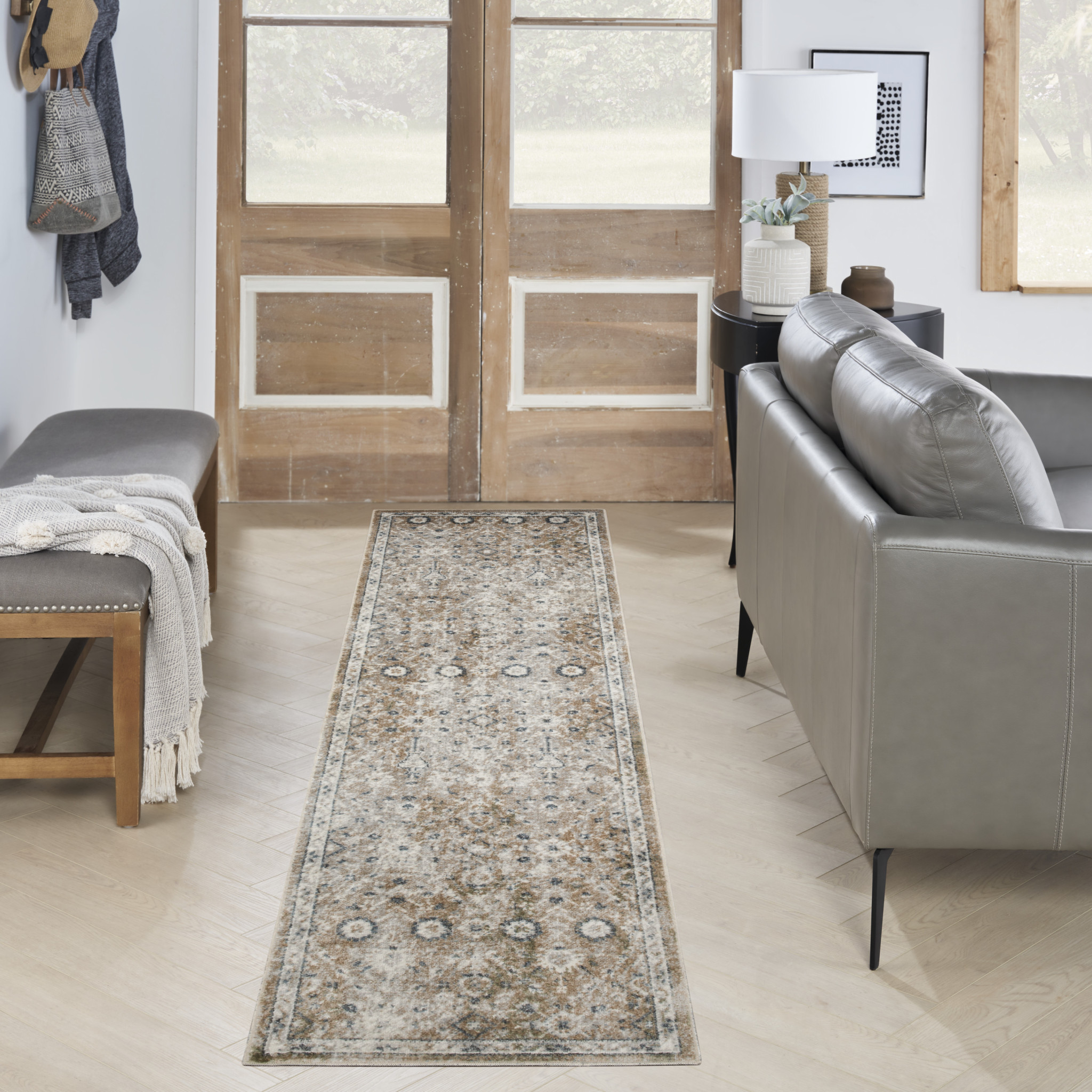 5" X 7" Gray Oriental Power Loom Washable Area Rug