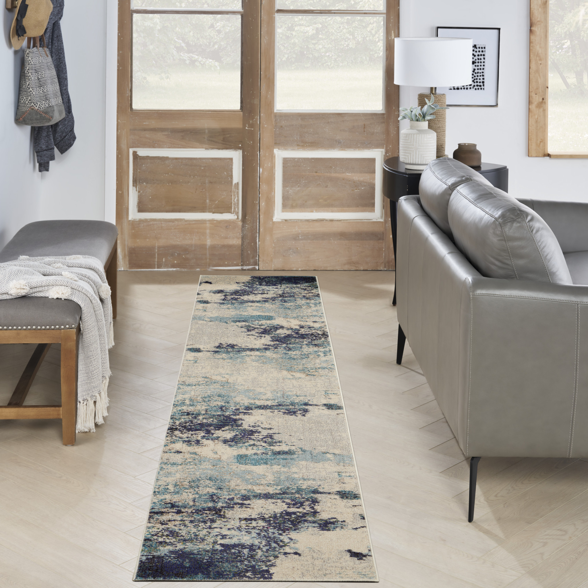 10" Ivory Abstract Power Loom Runner Rug