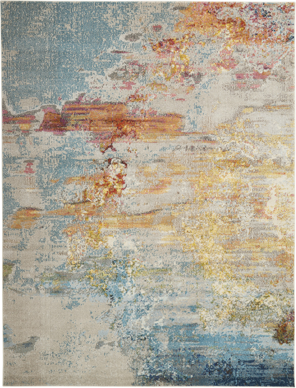 9" X 12" Blue and Gray Abstract Power Loom Area Rug