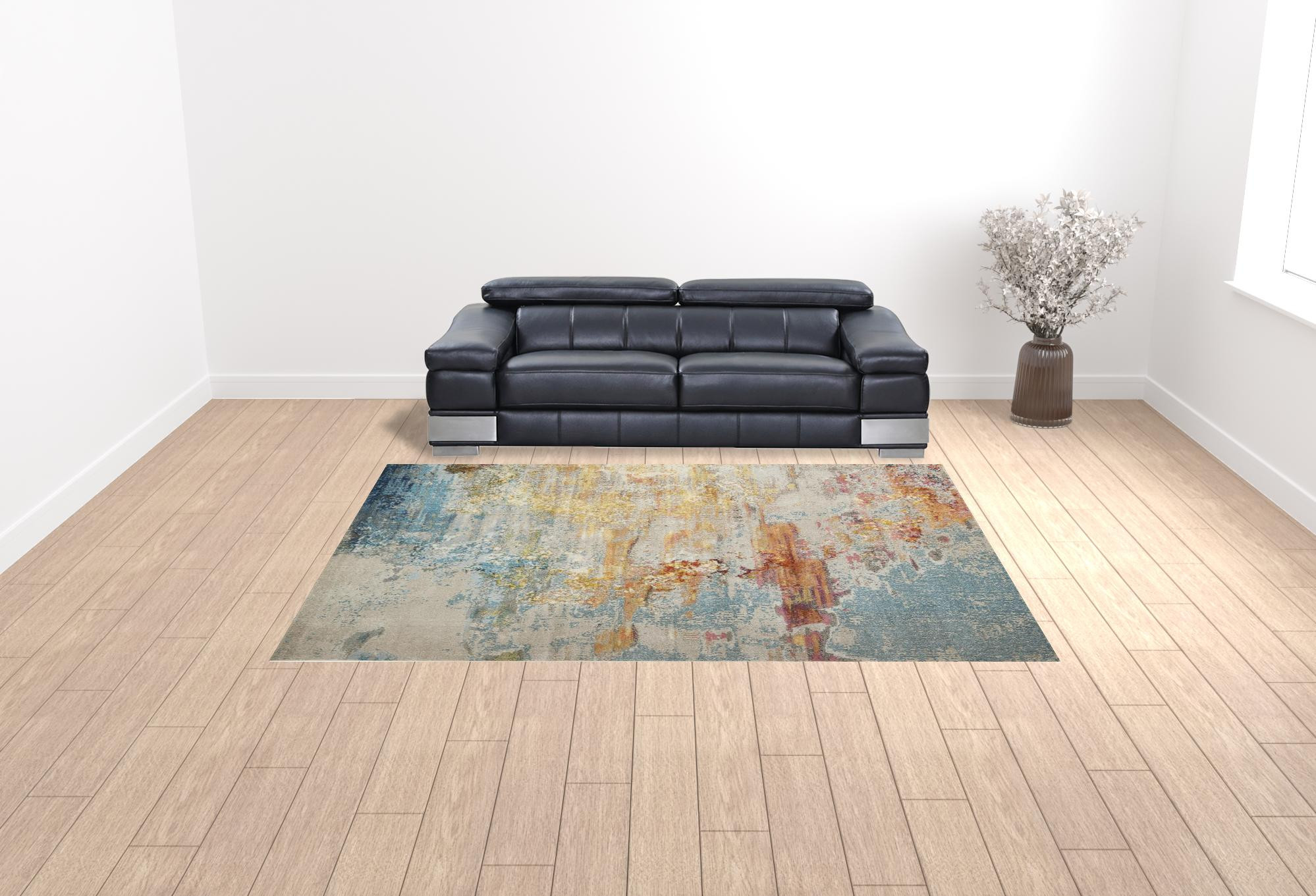 9" X 12" Blue and Gray Abstract Power Loom Area Rug