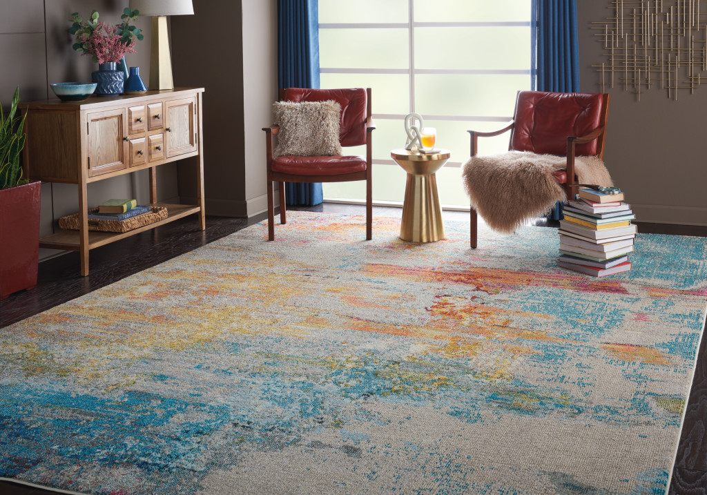 9" X 12" Blue and Gray Abstract Power Loom Area Rug