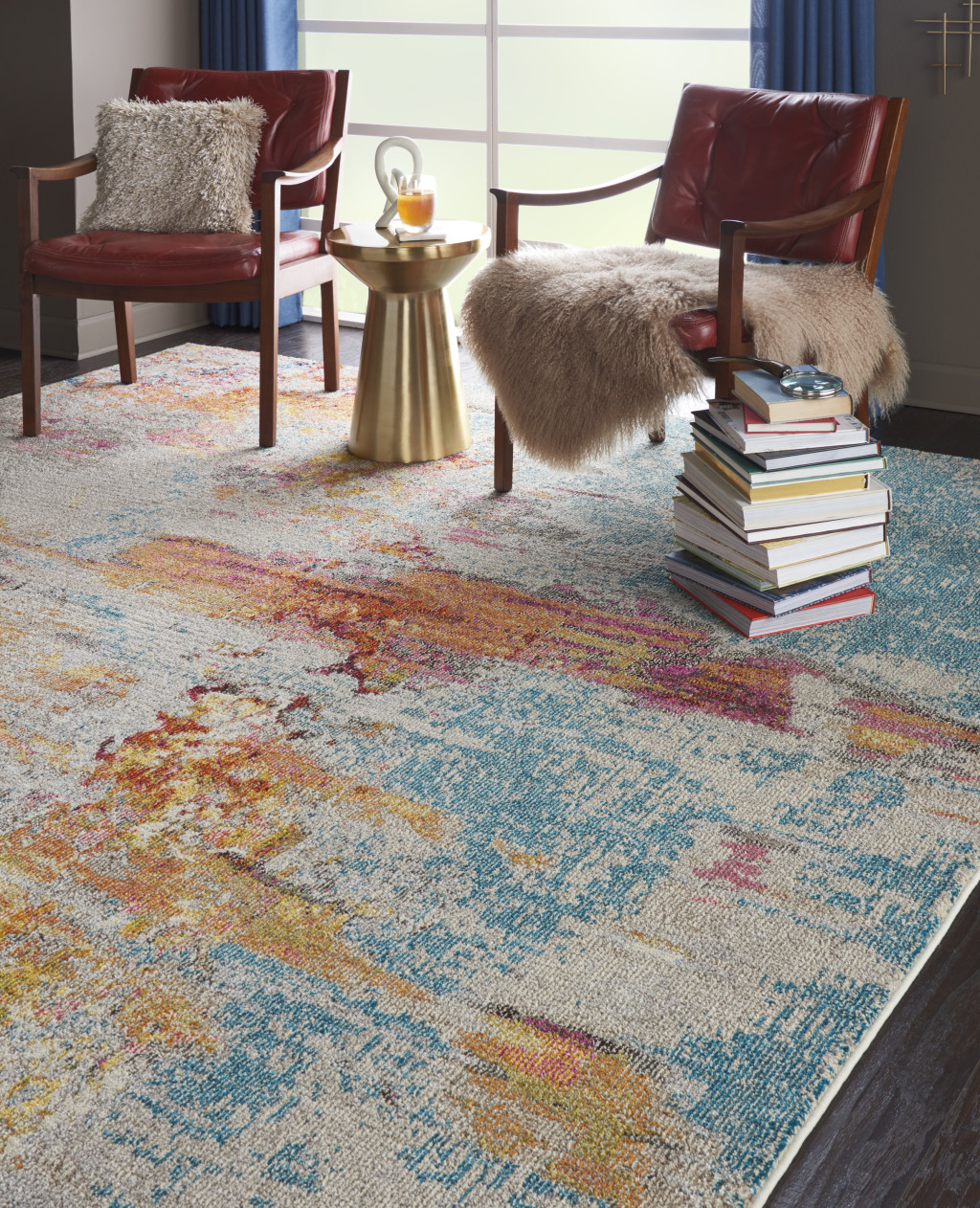 9" X 12" Blue and Gray Abstract Power Loom Area Rug