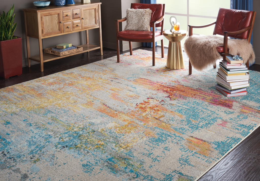 9" X 12" Blue and Gray Abstract Power Loom Area Rug