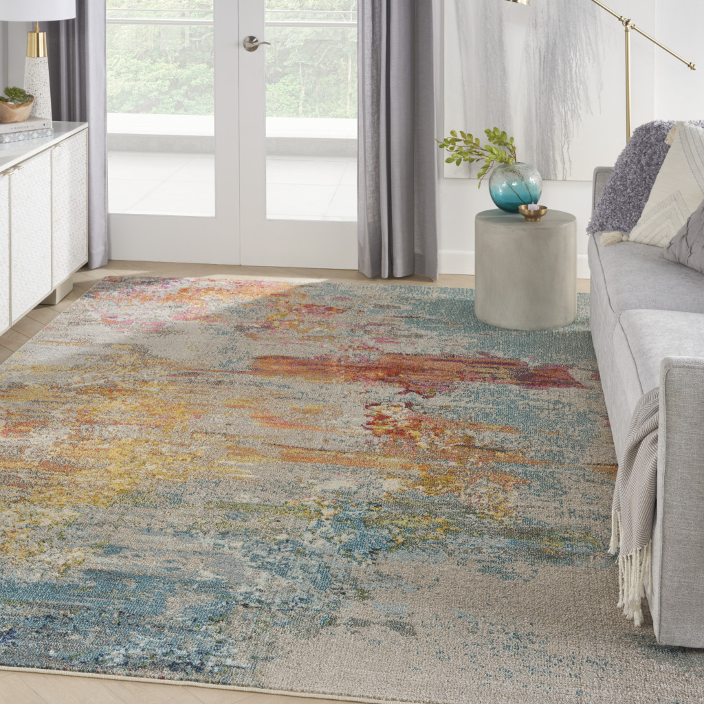 8" X 11" Blue And Gray Abstract Power Loom Area Rug