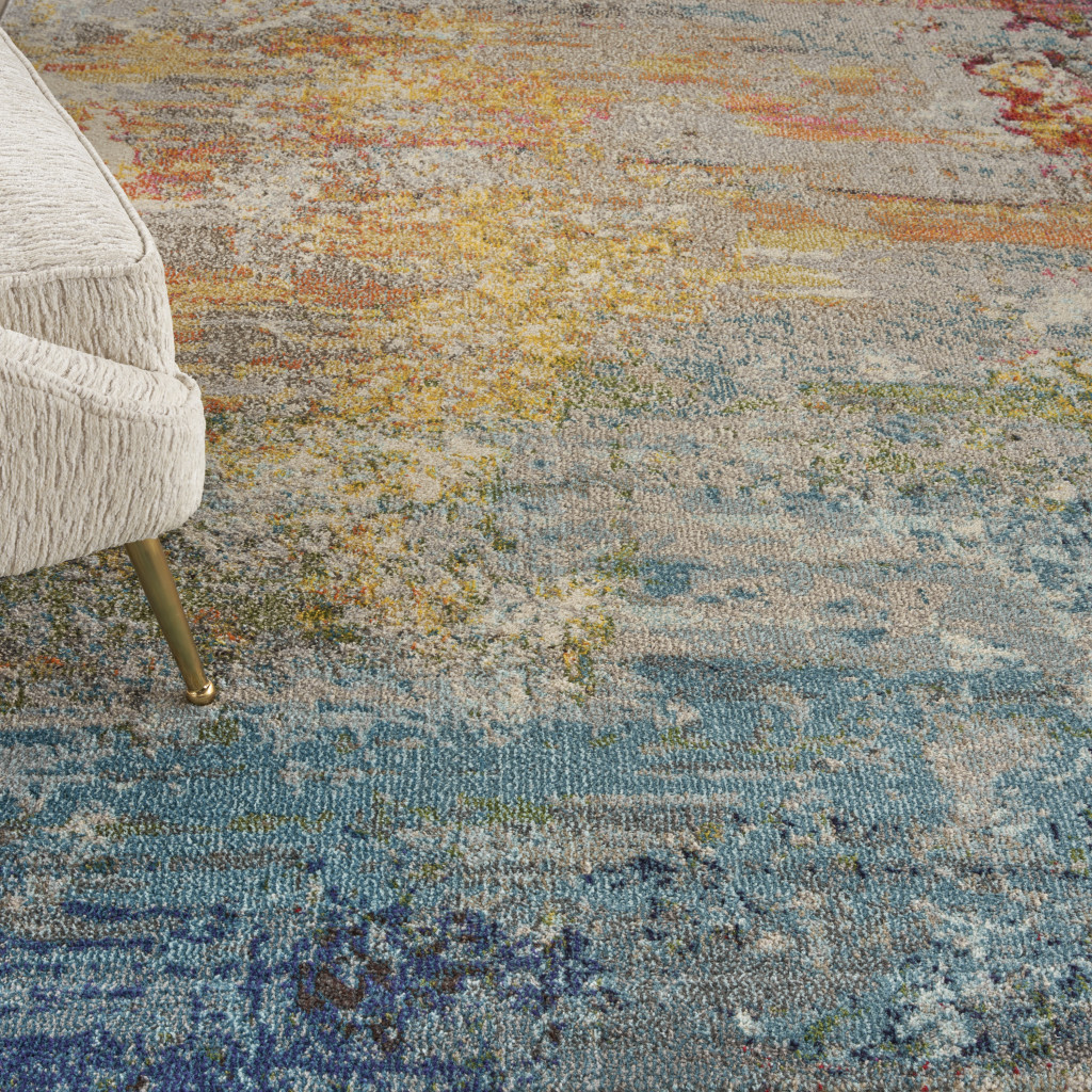 8" X 11" Blue And Gray Abstract Power Loom Area Rug
