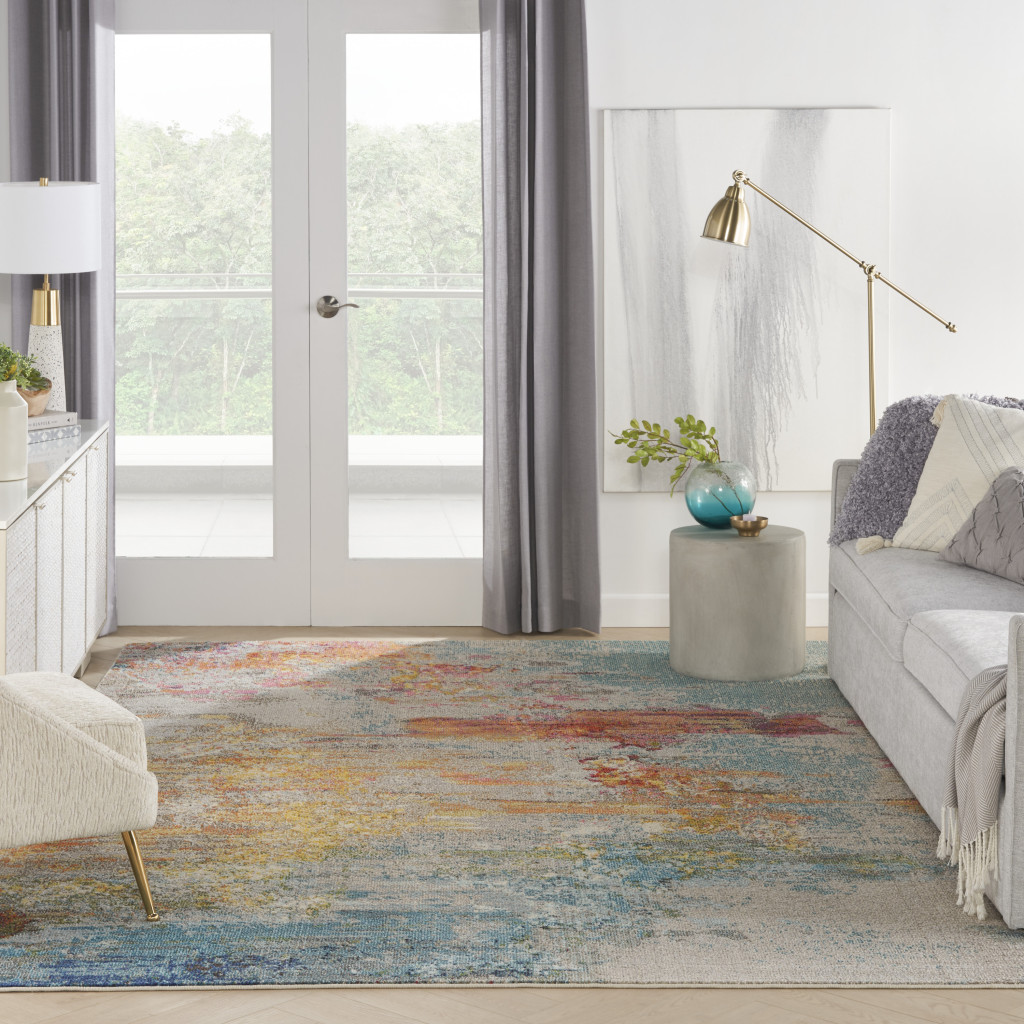 8" X 11" Blue And Gray Abstract Power Loom Area Rug