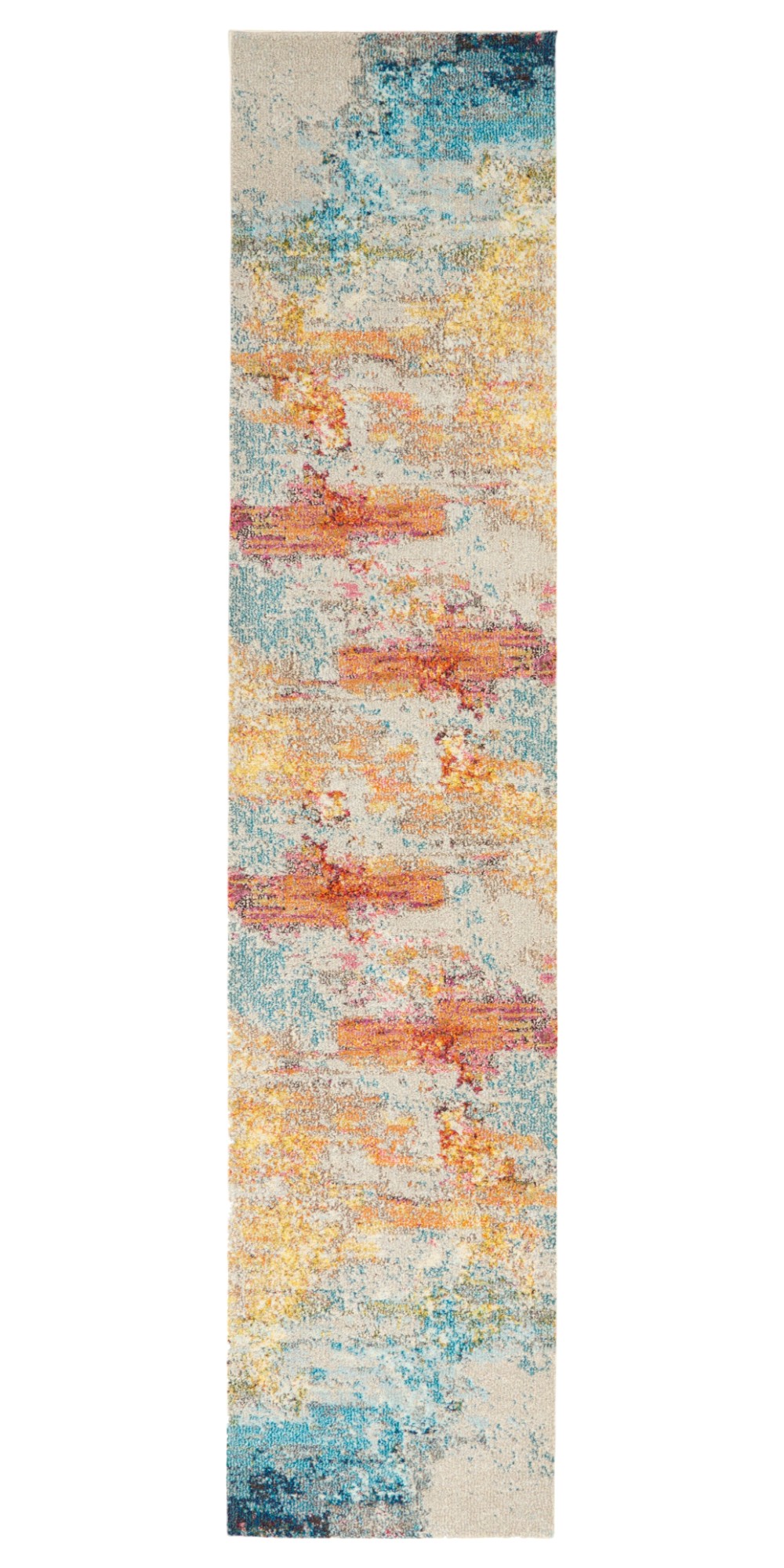 12" Runner Blue and Gray Abstract Power Loom Runner Rug