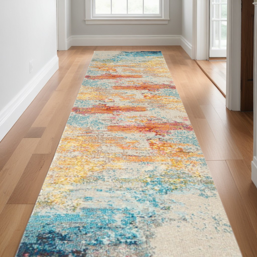 12" Runner Blue and Gray Abstract Power Loom Runner Rug