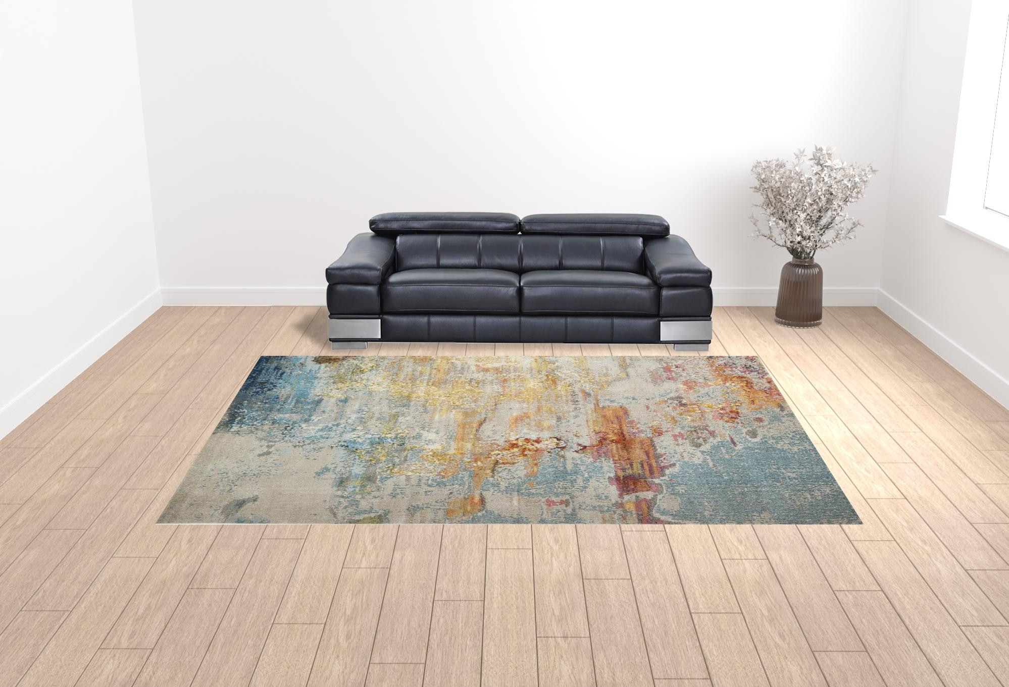 10" X 14" Blue and Gray Abstract Power Loom Area Rug