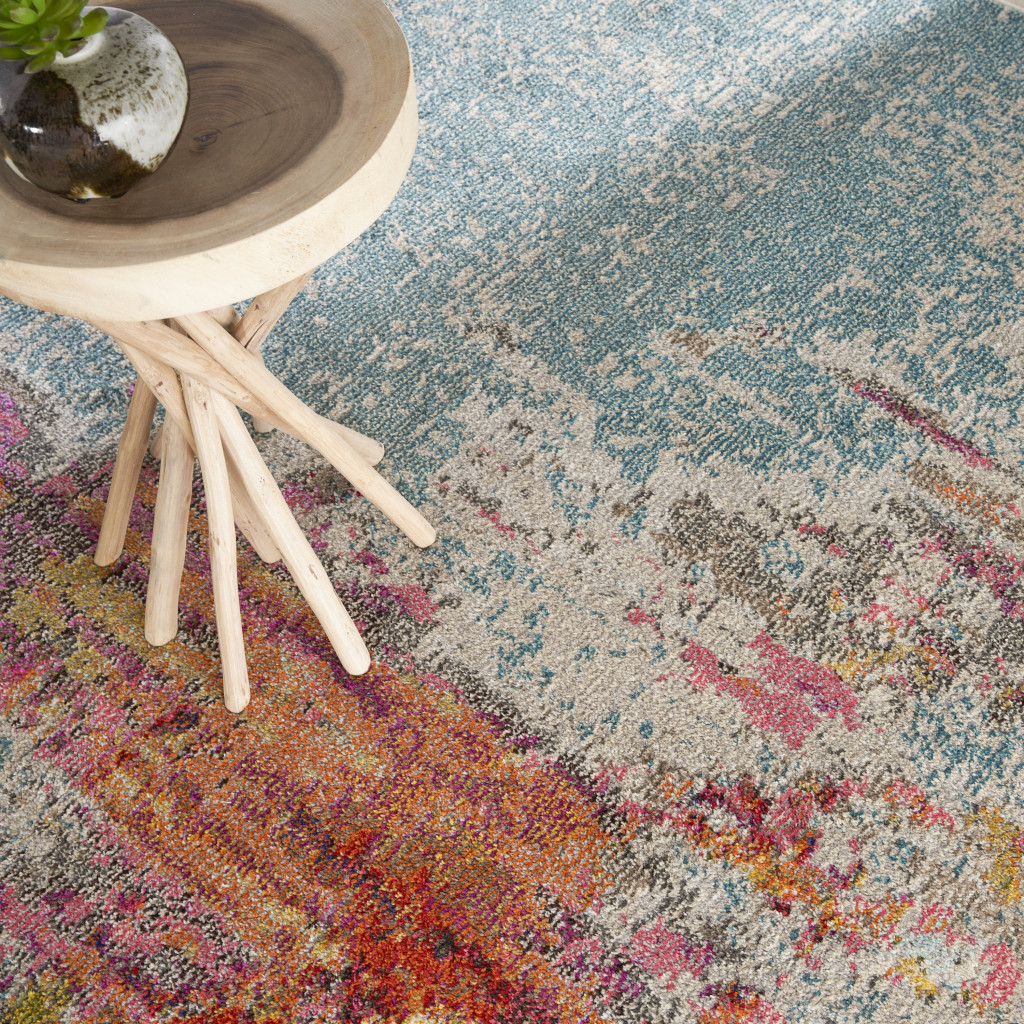 10" X 14" Blue and Gray Abstract Power Loom Area Rug