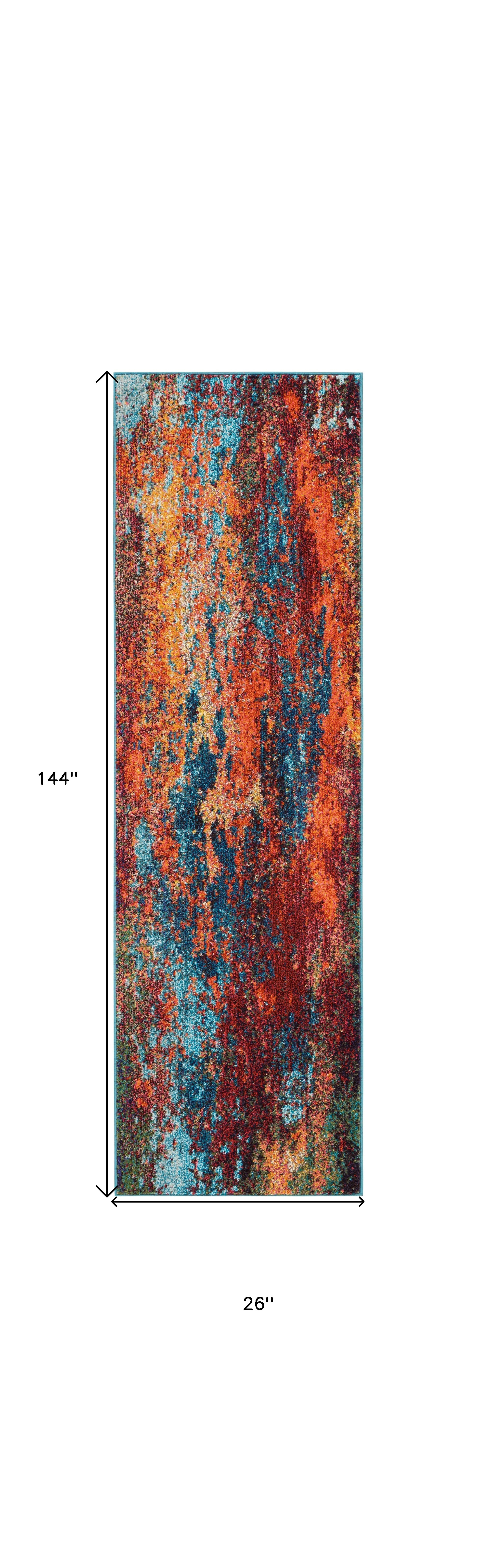 12" Runner Blue and Orange Abstract Power Loom Runner Rug