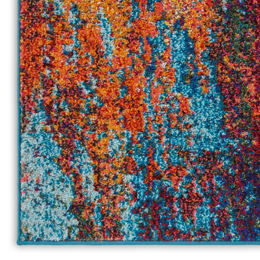 10" X 14" Blue and Orange Abstract Power Loom Area Rug
