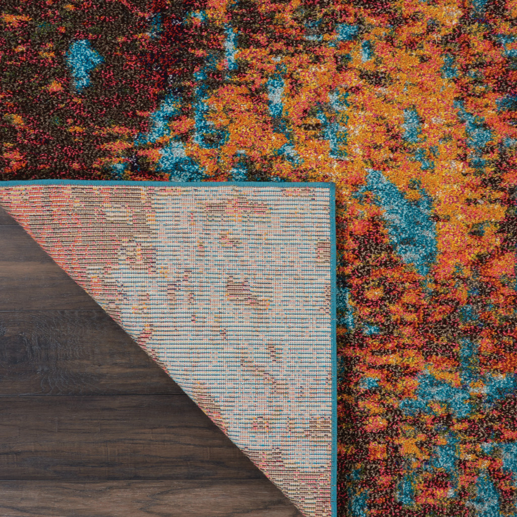 10" X 14" Blue and Orange Abstract Power Loom Area Rug