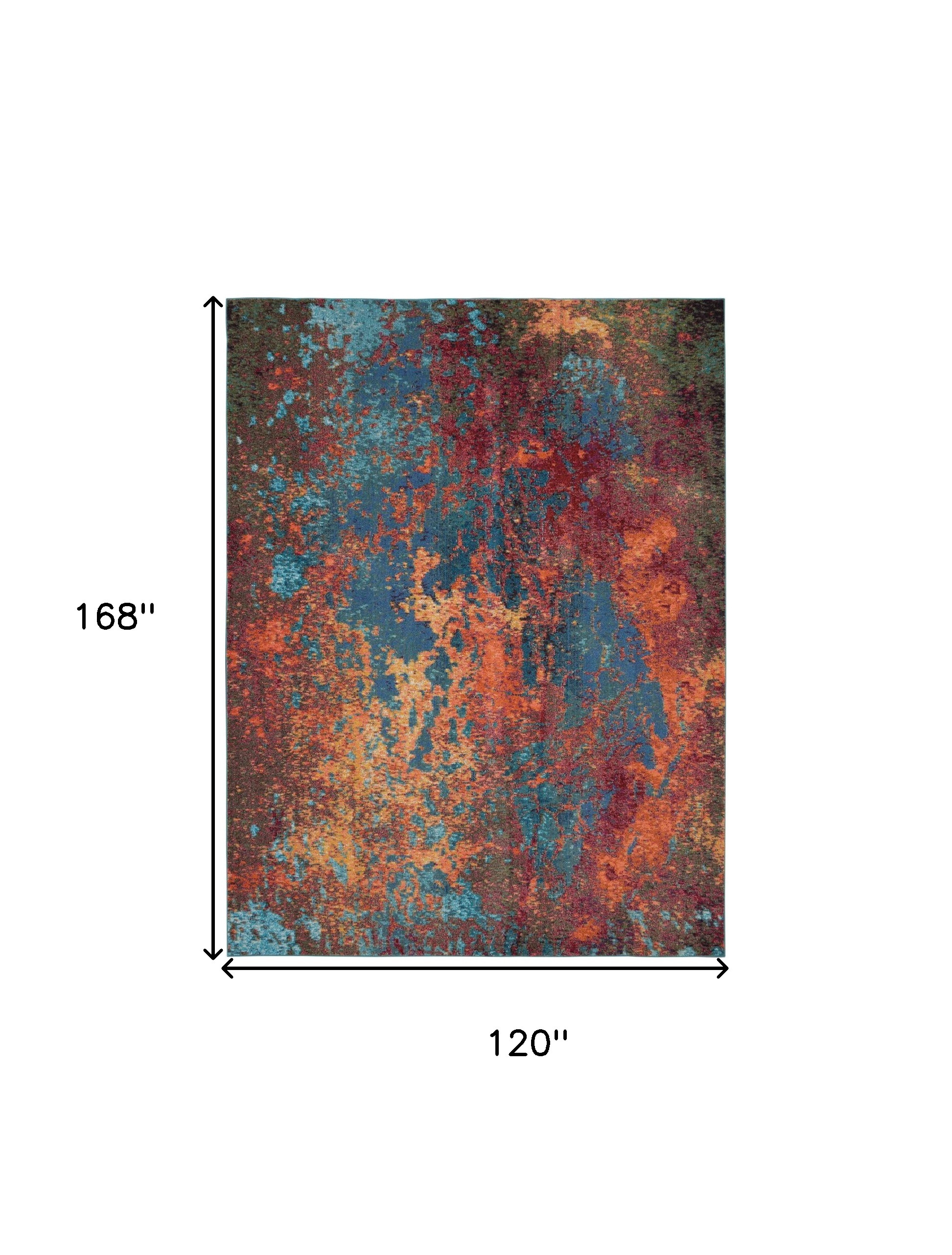 10" X 14" Blue and Orange Abstract Power Loom Area Rug