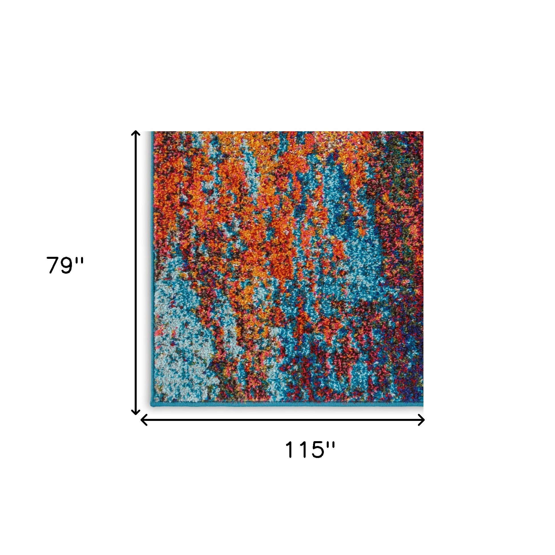7" X 10" Blue and Orange Abstract Power Loom Area Rug