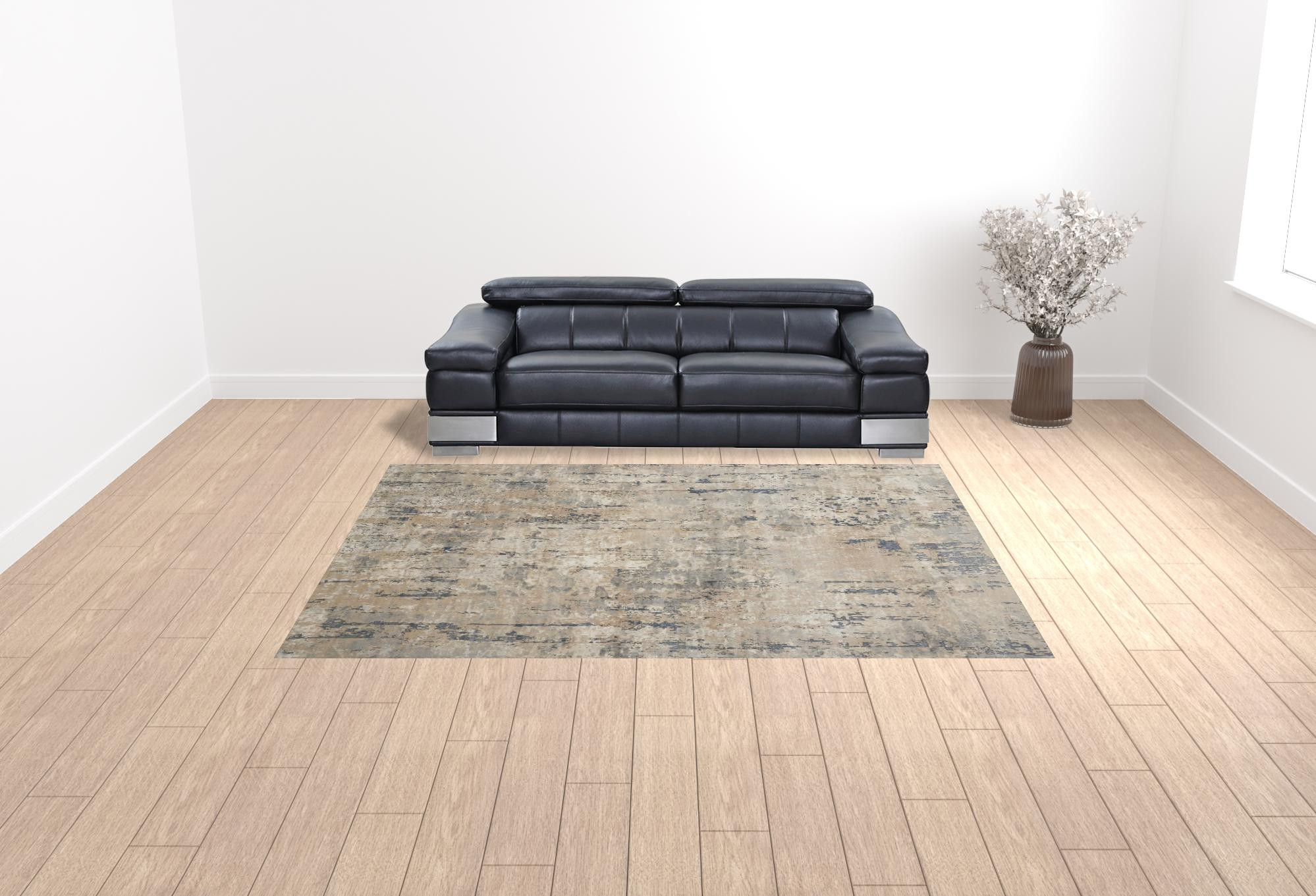 9" X 12" Beige Abstract Power Loom Area Rug