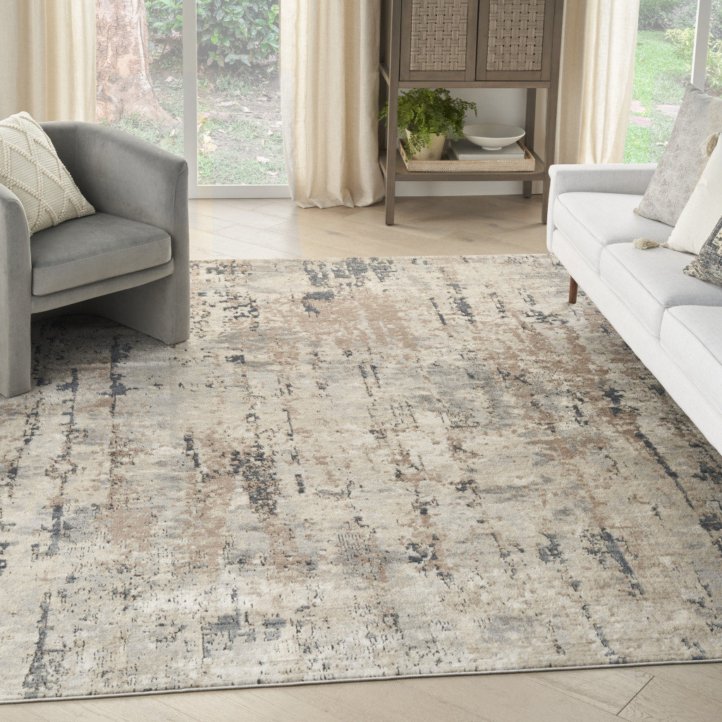 9" X 12" Beige Abstract Power Loom Area Rug