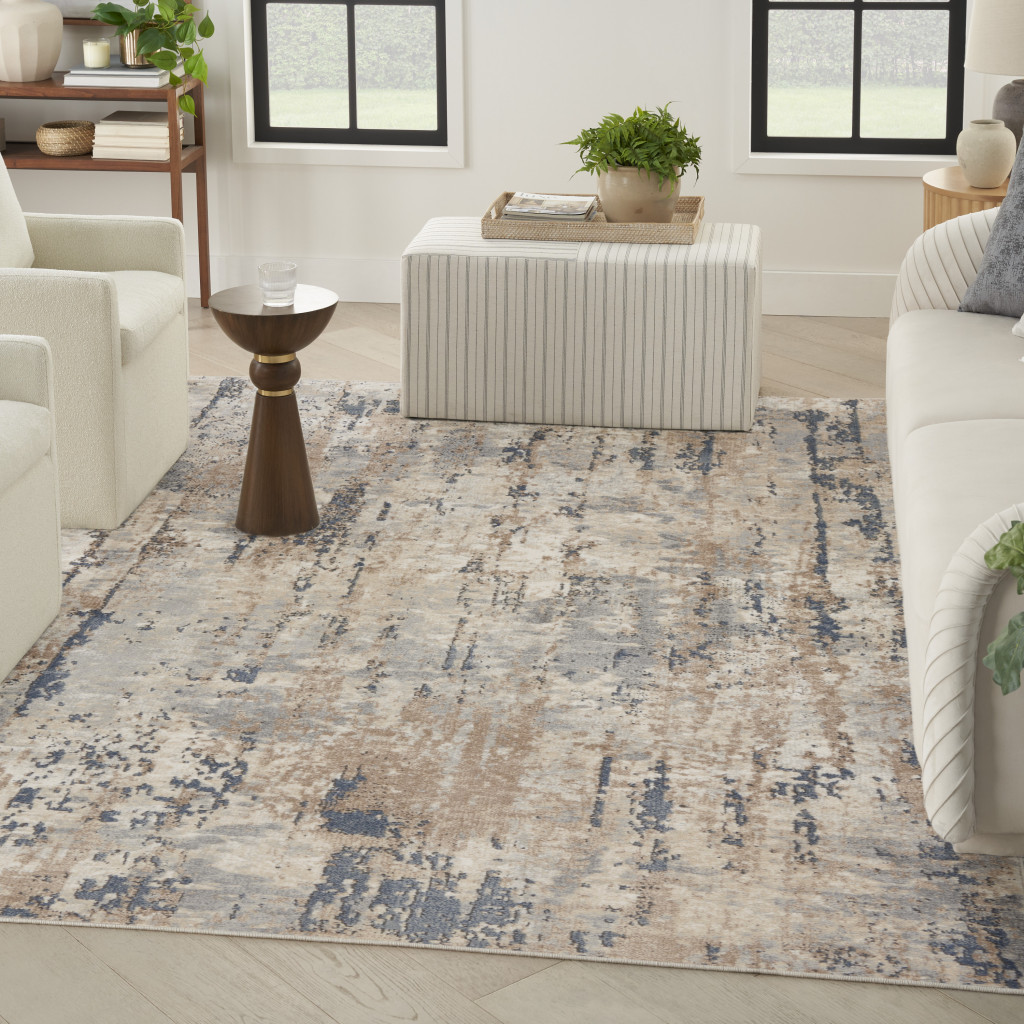 8" X 10" Beige Abstract Power Loom Area Rug