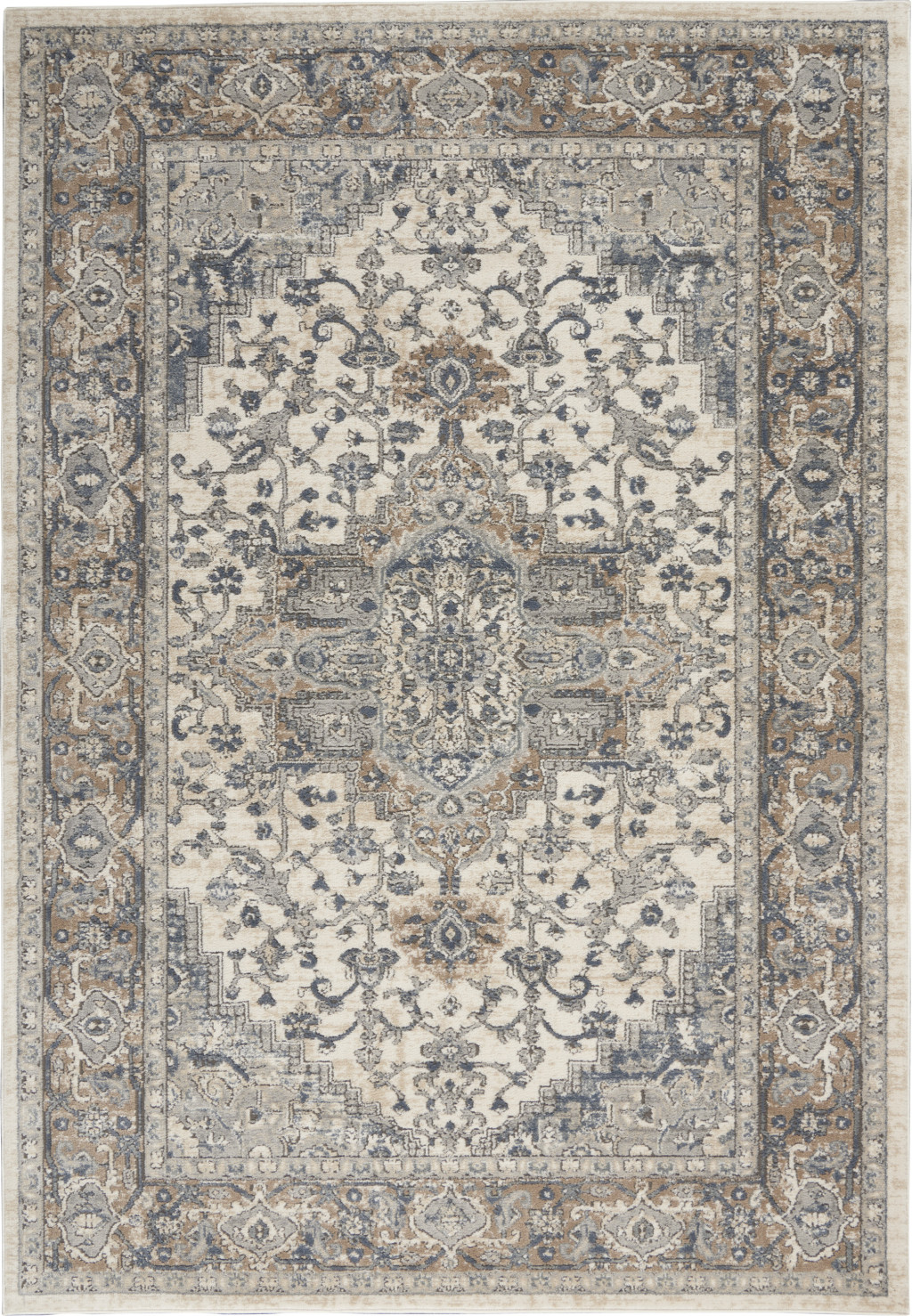 6" X 9" Ivory Floral Power Loom Area Rug