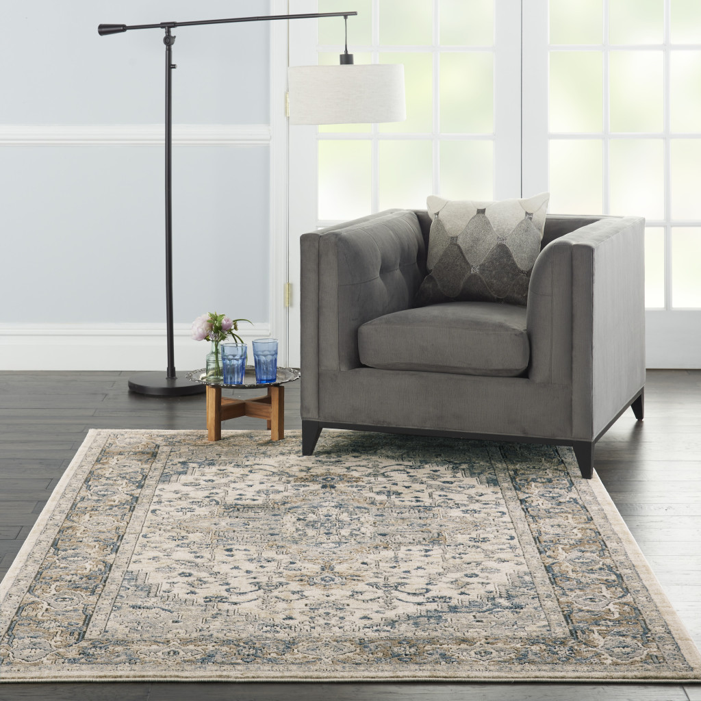 6" X 9" Ivory Floral Power Loom Area Rug