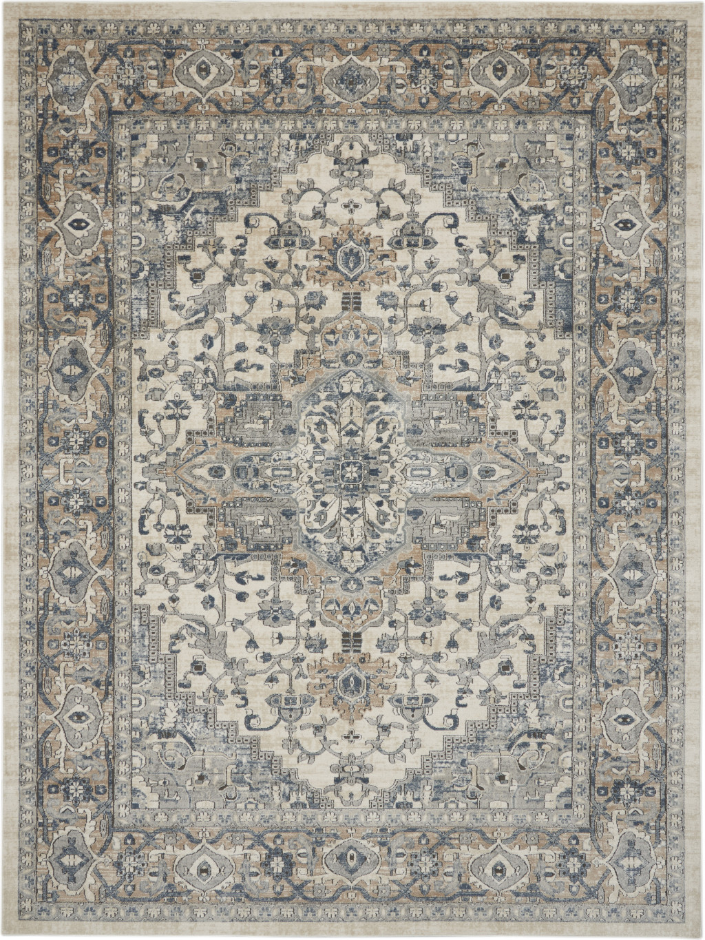 8" X 10" Ivory Floral Power Loom Area Rug