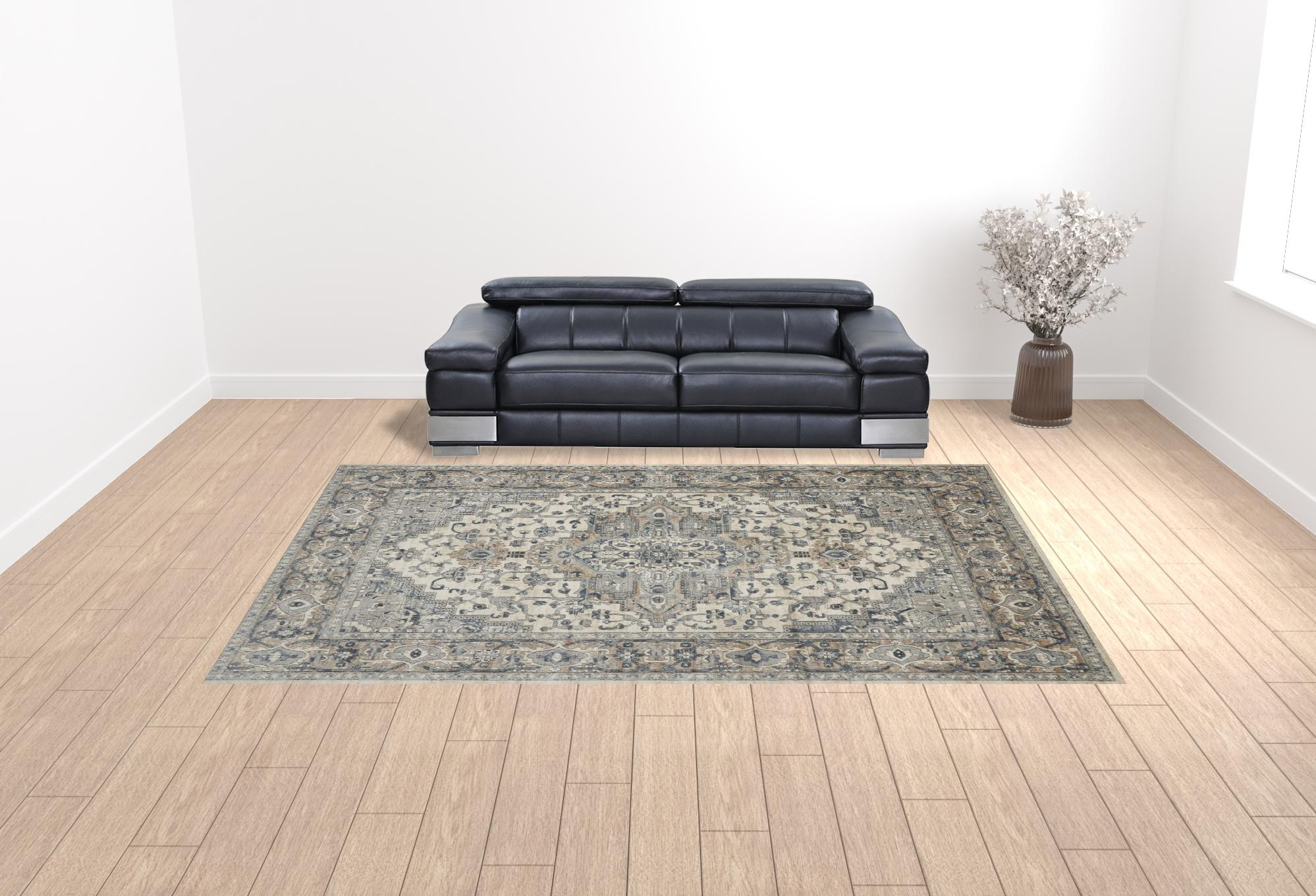 10" X 14" Ivory Floral Power Loom Area Rug