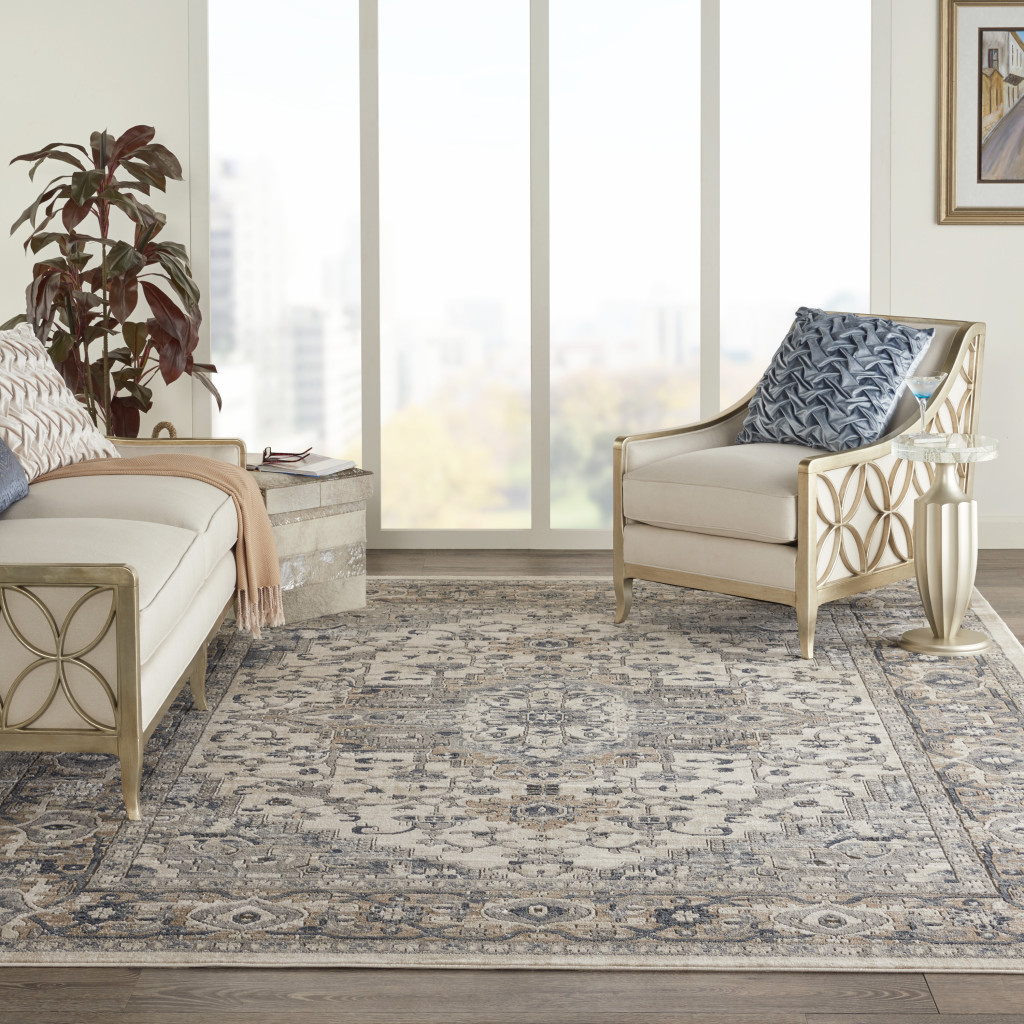 10" X 14" Ivory Floral Power Loom Area Rug