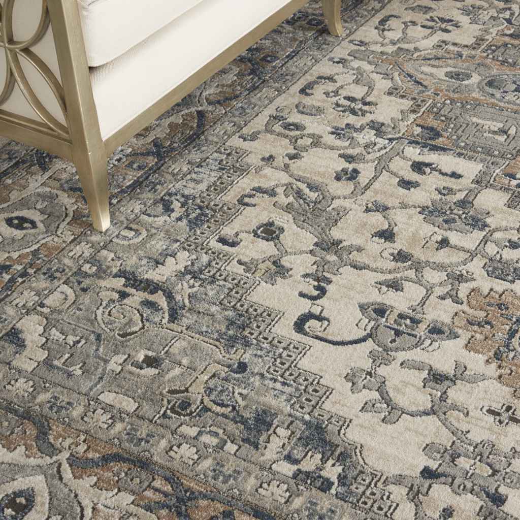 10" X 14" Ivory Floral Power Loom Area Rug