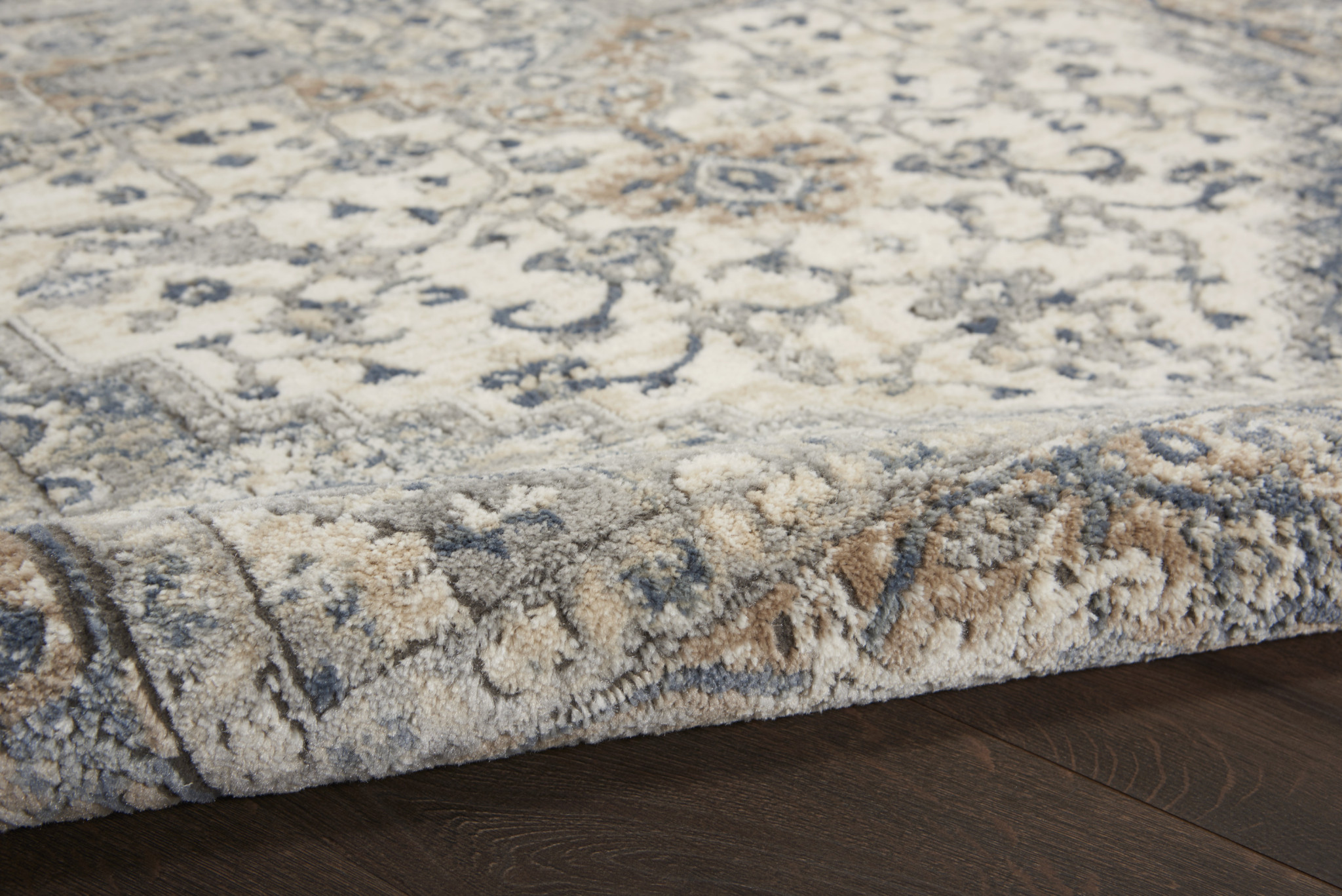 10" Gray and Ivory Medallion Power Loom Runner Rug